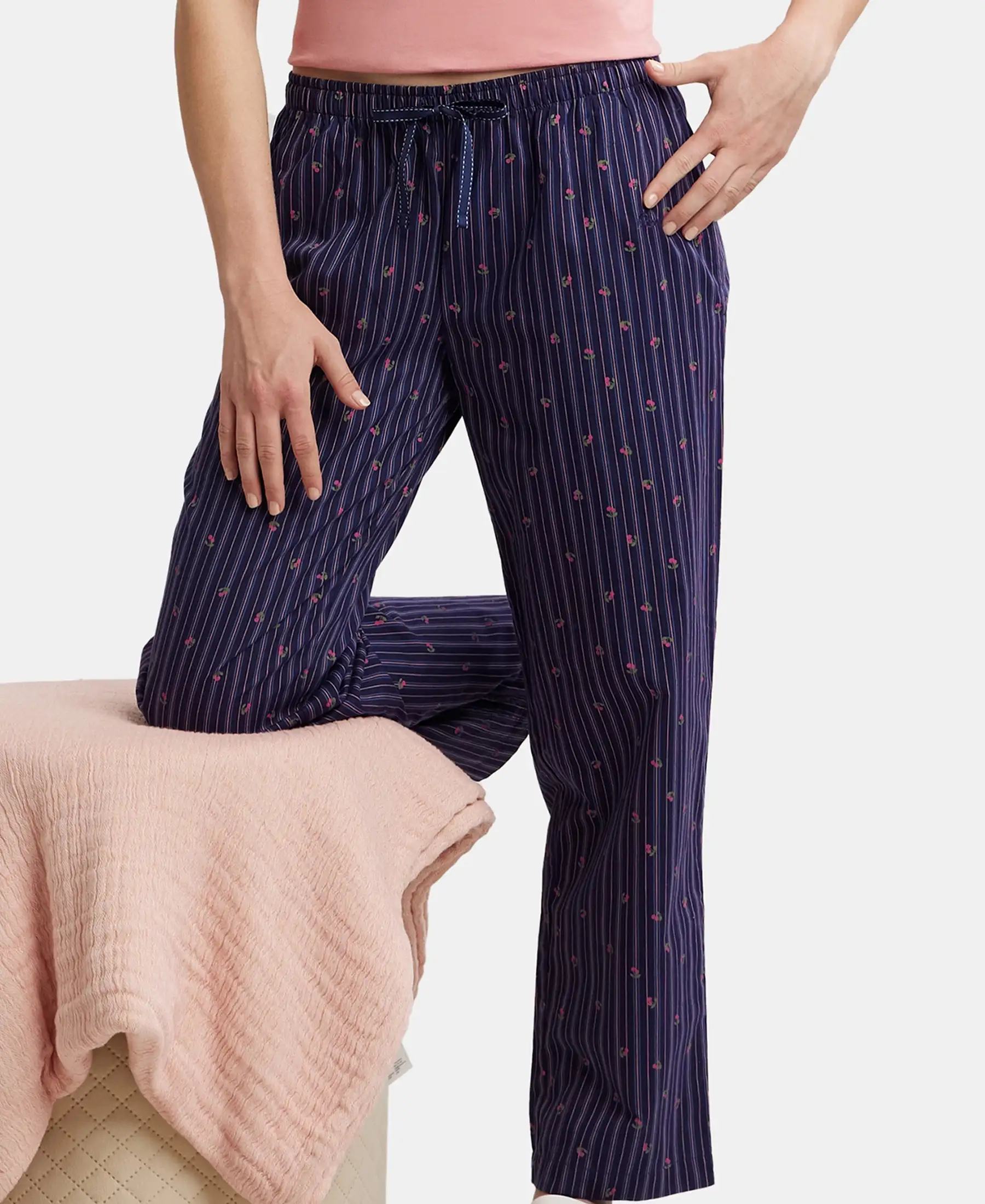 Super Combed Cotton Woven Fabric Relaxed Fit Striped Pyjama with Side Pockets - Classic Navy Assorted - Image 5