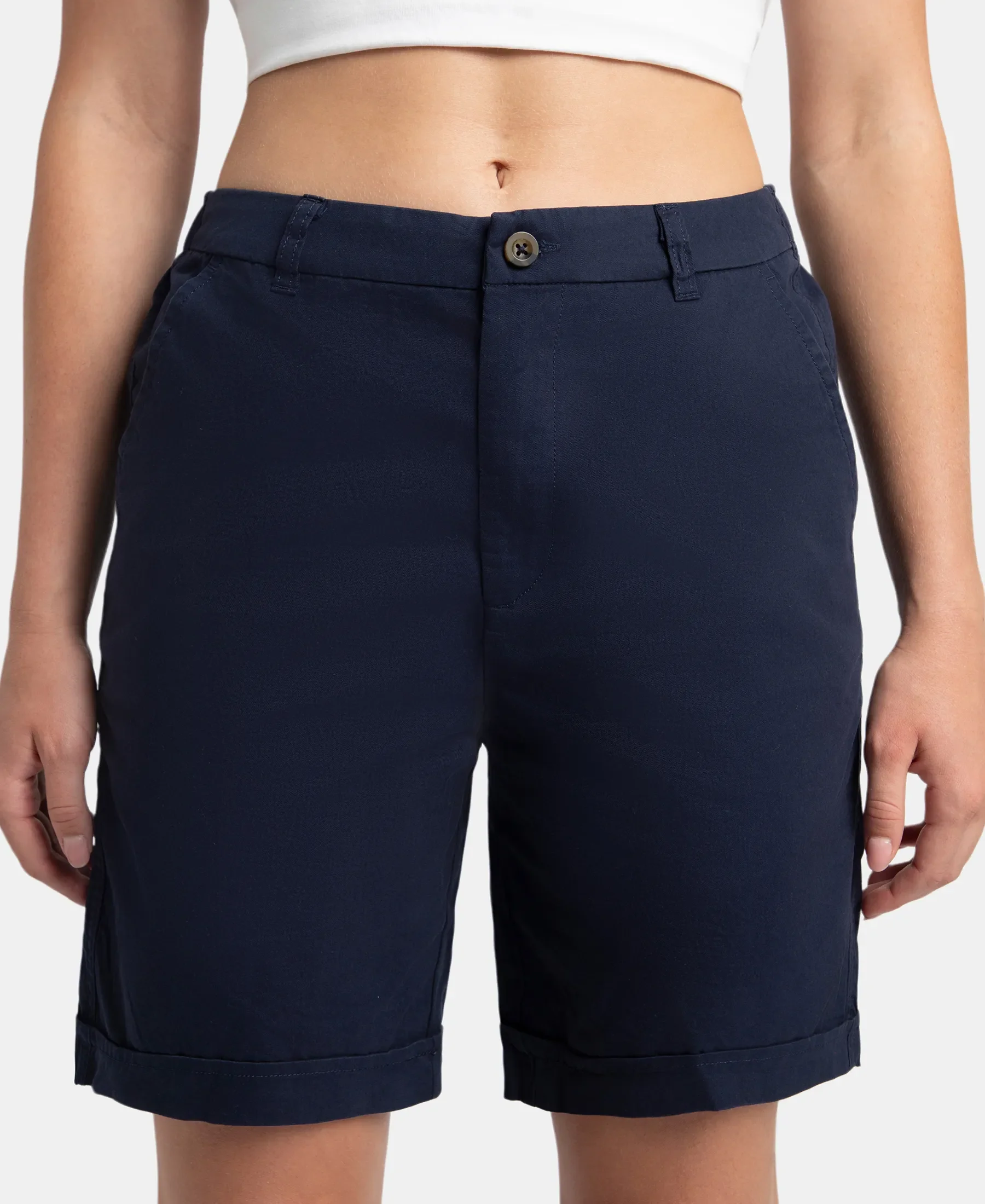Super Combed Cotton Woven Twill Fabric Relaxed Fit Shorts with Convenient Side Pockets - Navy Blazer - Image 7