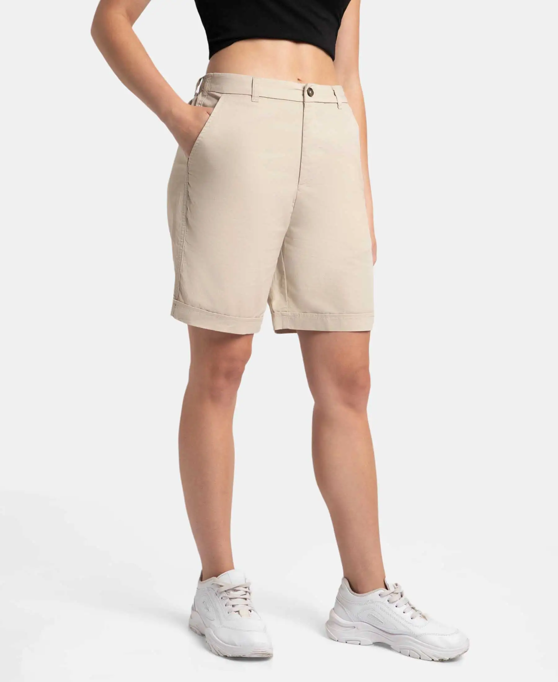 Super Combed Cotton Woven Twill Fabric Relaxed Fit Shorts with Convenient Side Pockets - Oxford Tan - Image 2