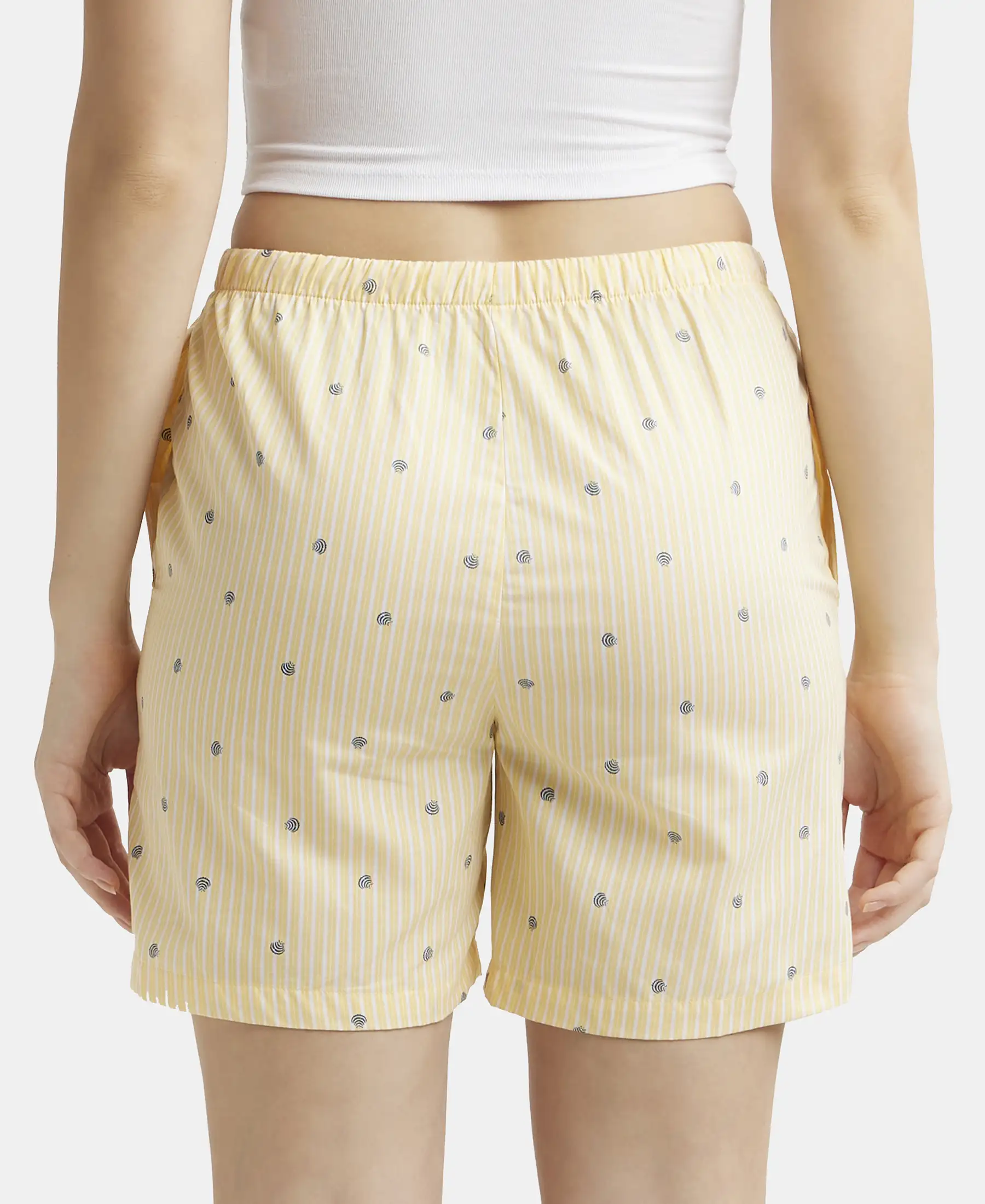 Super Combed Cotton Yarn Dyed Woven Relaxed Fit Striped Shorts with Side Pockets - Banana Cream Assorted Checks - Image 3