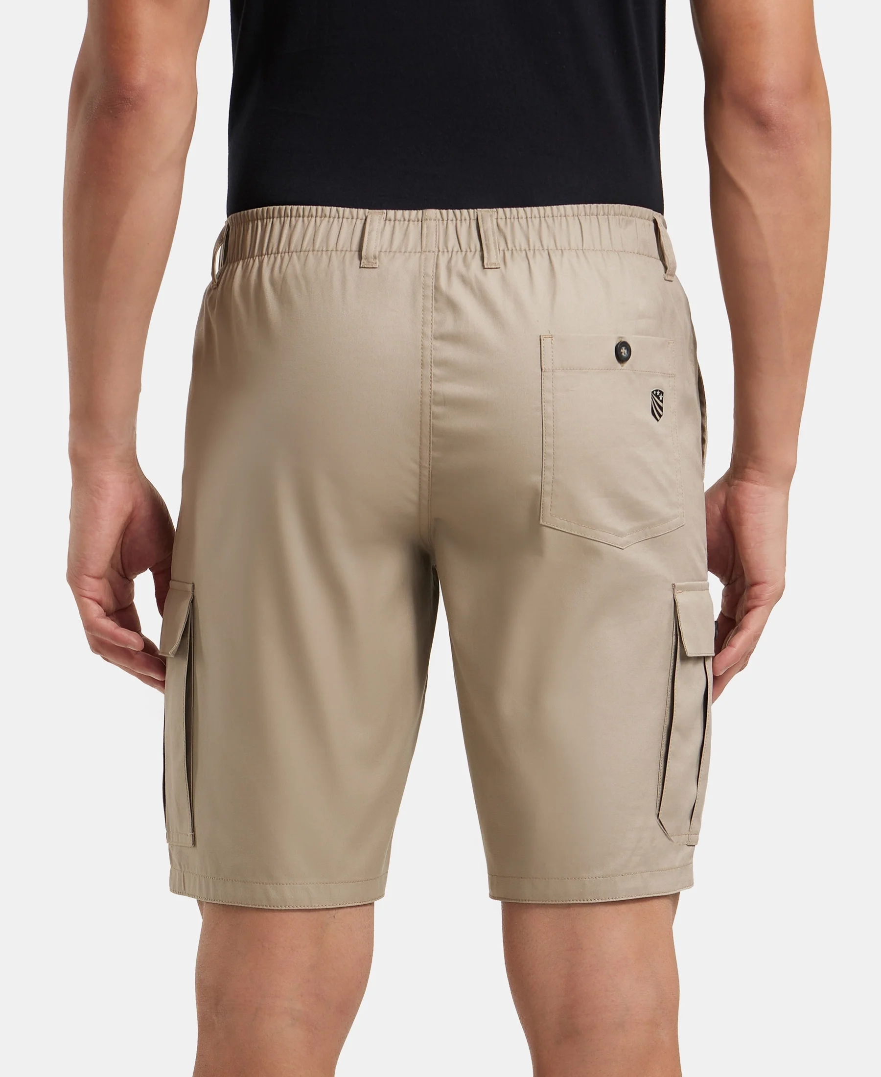 Super Combed Mercerised Cotton Woven Straight Fit Cargo Shorts - Khaki - Image 3