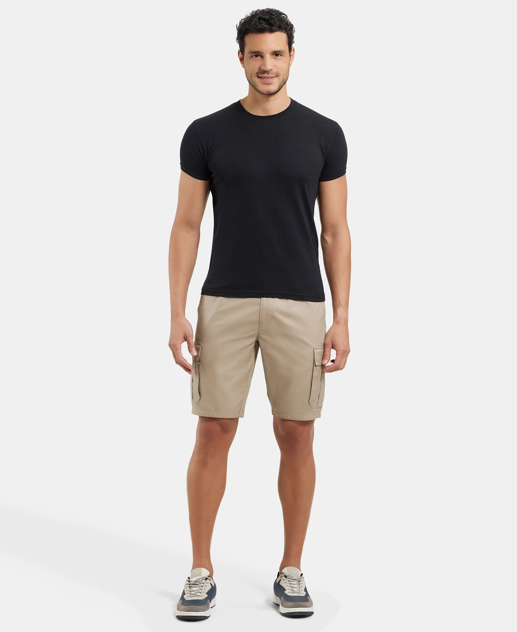 Super Combed Mercerised Cotton Woven Straight Fit Cargo Shorts - Khaki - Image 4