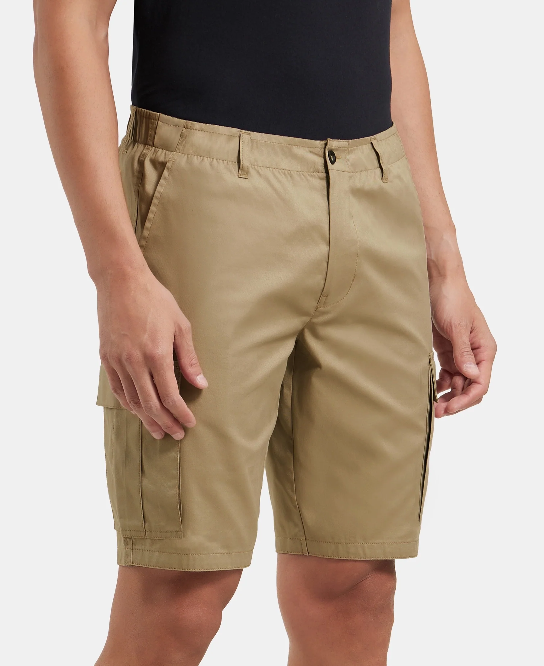 Super Combed Mercerised Cotton Woven Straight Fit Cargo Shorts - Sepia Tint - Image 2