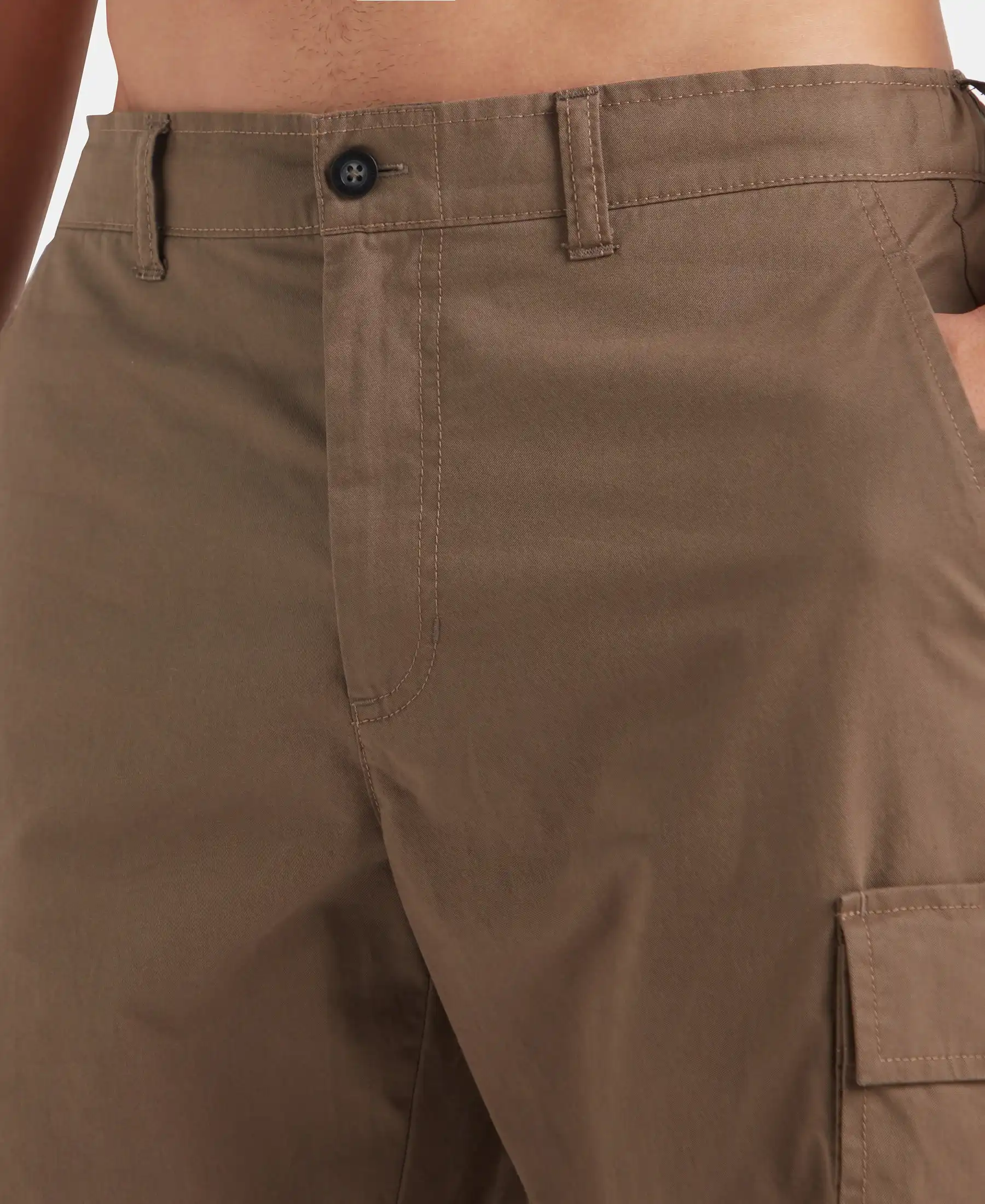 Super Combed Cotton Woven Straight Fit Cargo Shorts with Seven Pockets - Dark Khaki - Image 7