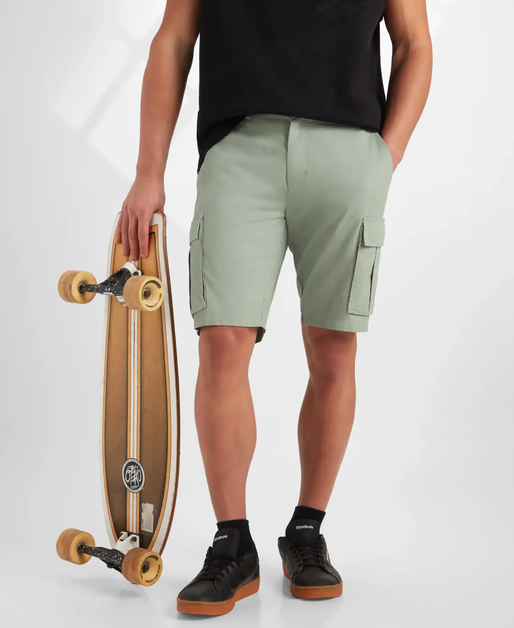Super Combed Cotton Woven Straight Fit Cargo Shorts with Seven Pockets - Iceberg Green - Image 5