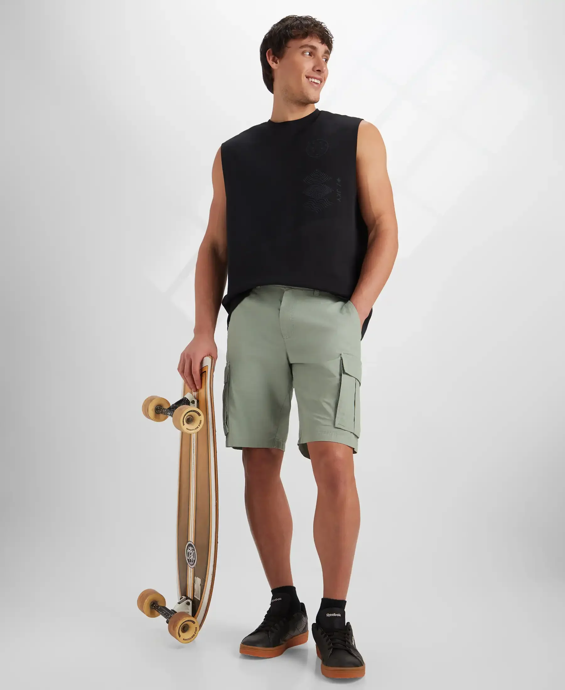 Super Combed Cotton Woven Straight Fit Cargo Shorts with Seven Pockets - Iceberg Green - Image 6