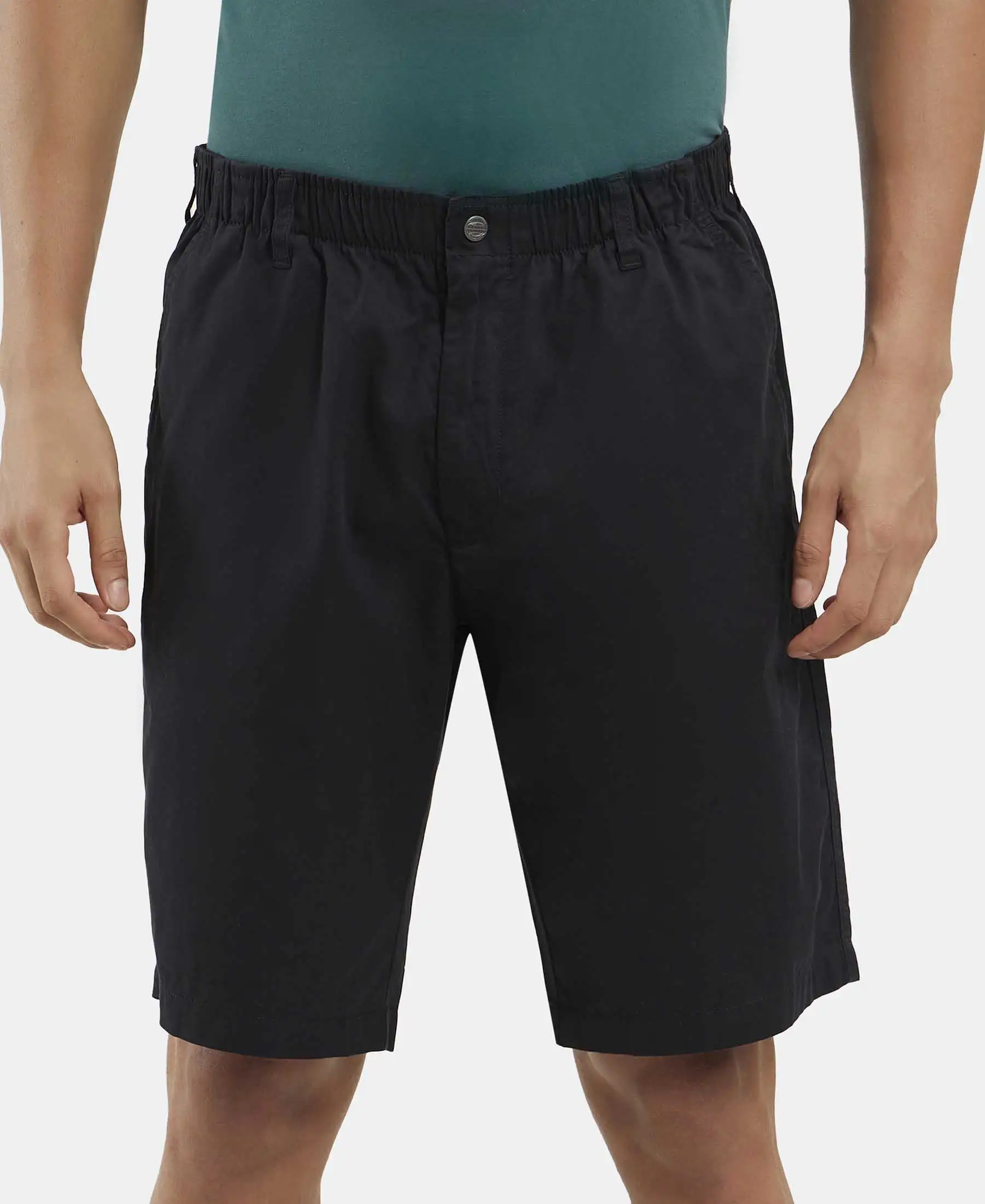 Super Combed Mercerised Cotton Woven Straight Fit Shorts with Side Pockets - Black