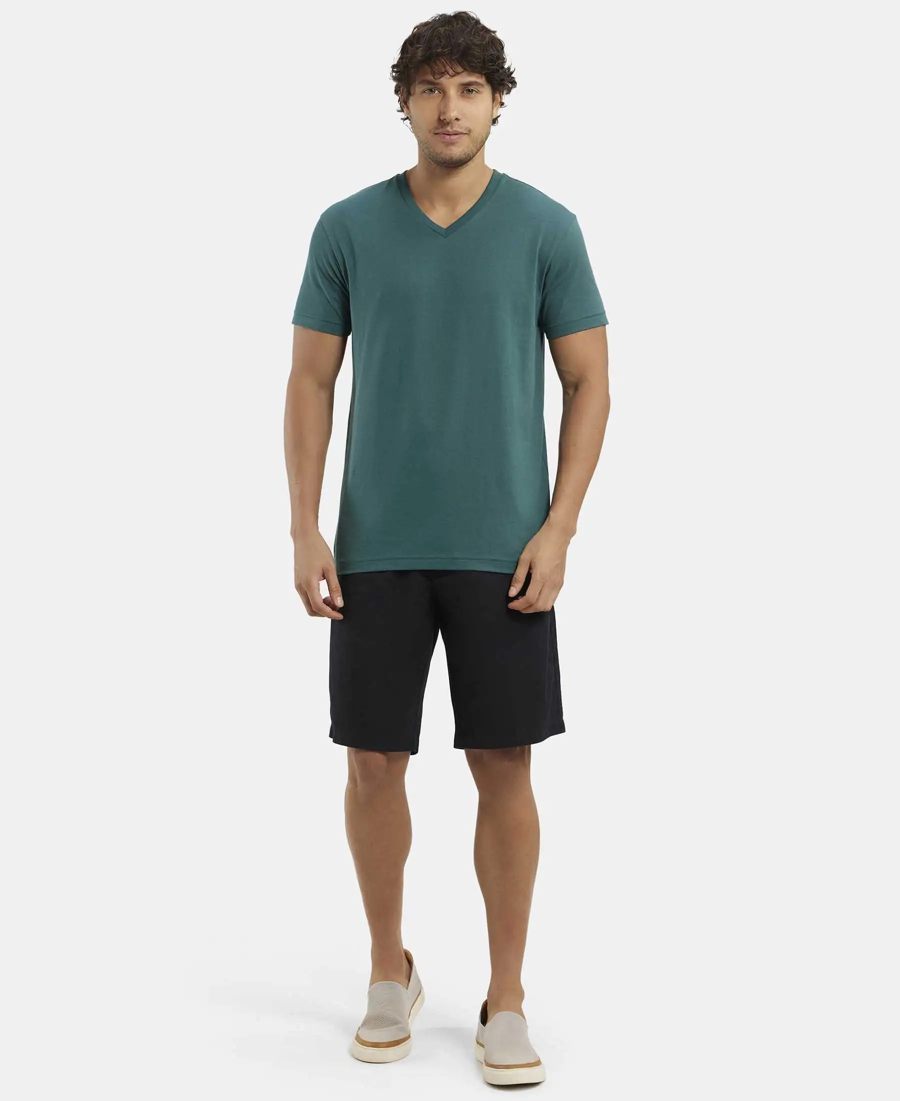 Super Combed Mercerised Cotton Woven Straight Fit Shorts with Side Pockets - Black - Image 4
