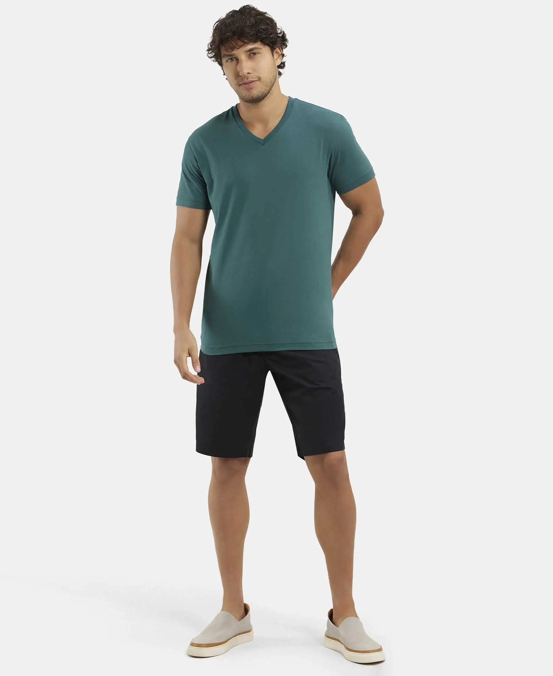 Super Combed Mercerised Cotton Woven Straight Fit Shorts with Side Pockets - Black - Image 6