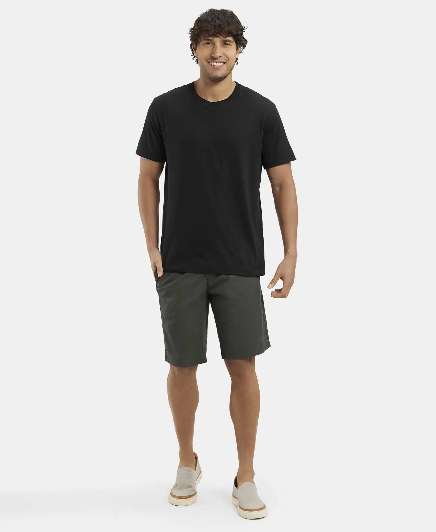Super Combed Mercerised Cotton Woven Straight Fit Shorts with Side Pockets - Forest Green - Image 6