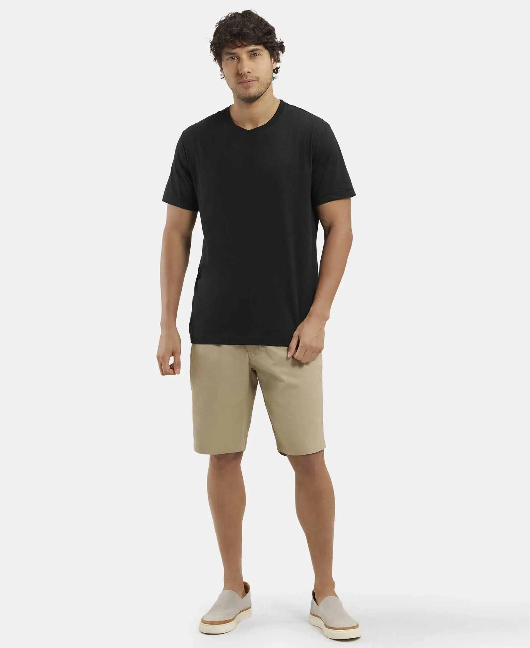 Super Combed Mercerised Cotton Woven Straight Fit Shorts with Side Pockets - Khaki - Image 6