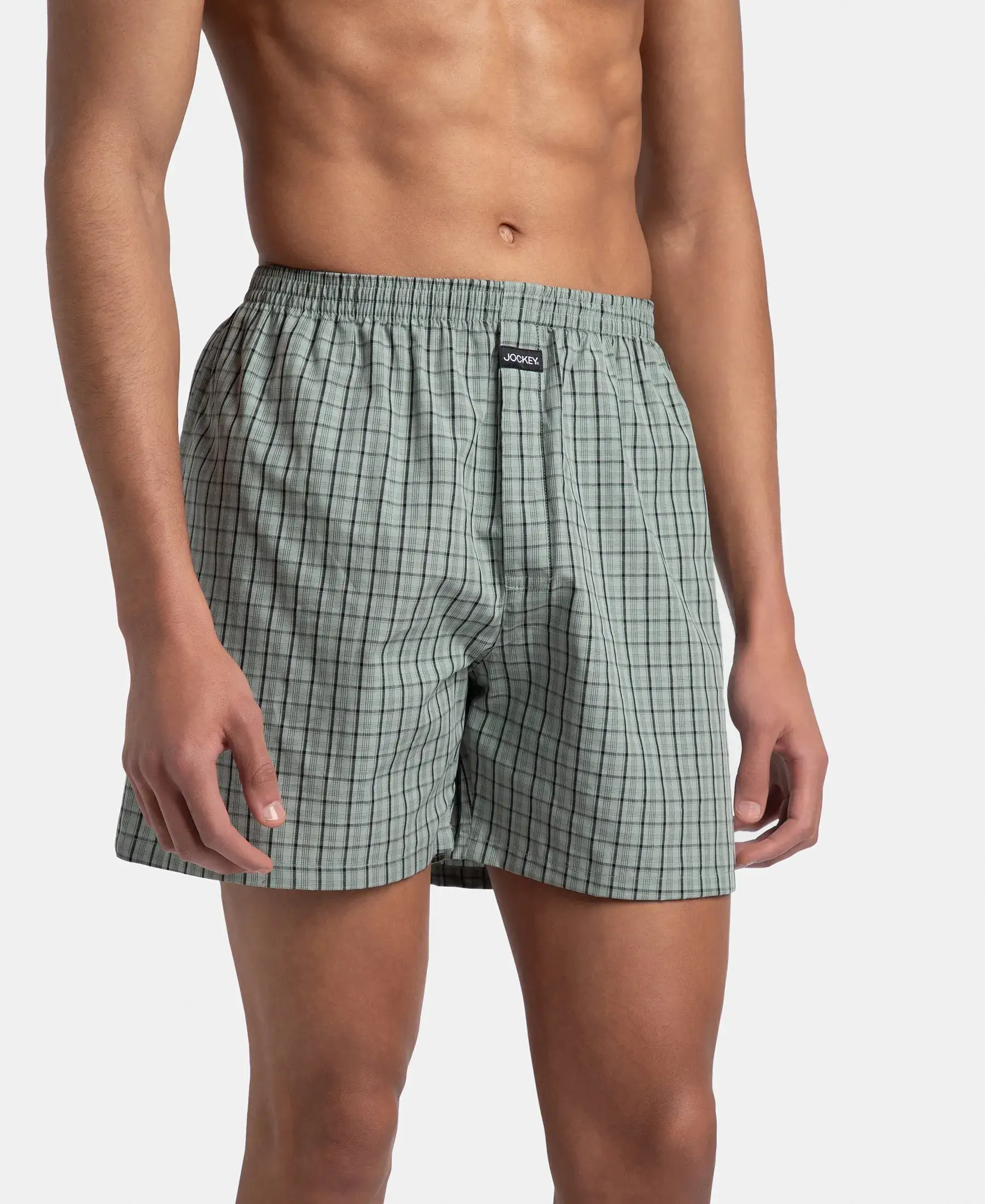 Super Combed Mercerized Cotton Woven Checkered Boxer Shorts with Back Pocket - Black & Slate (Pack of 2) - Image 11