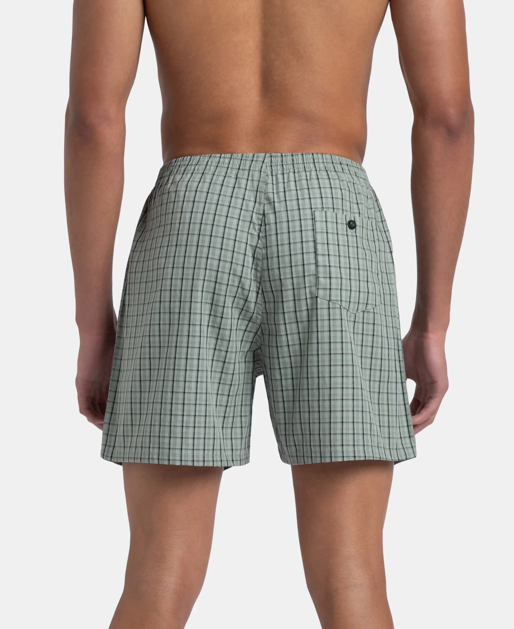 Super Combed Mercerized Cotton Woven Checkered Boxer Shorts with Back Pocket - Black & Slate (Pack of 2) - Image 12