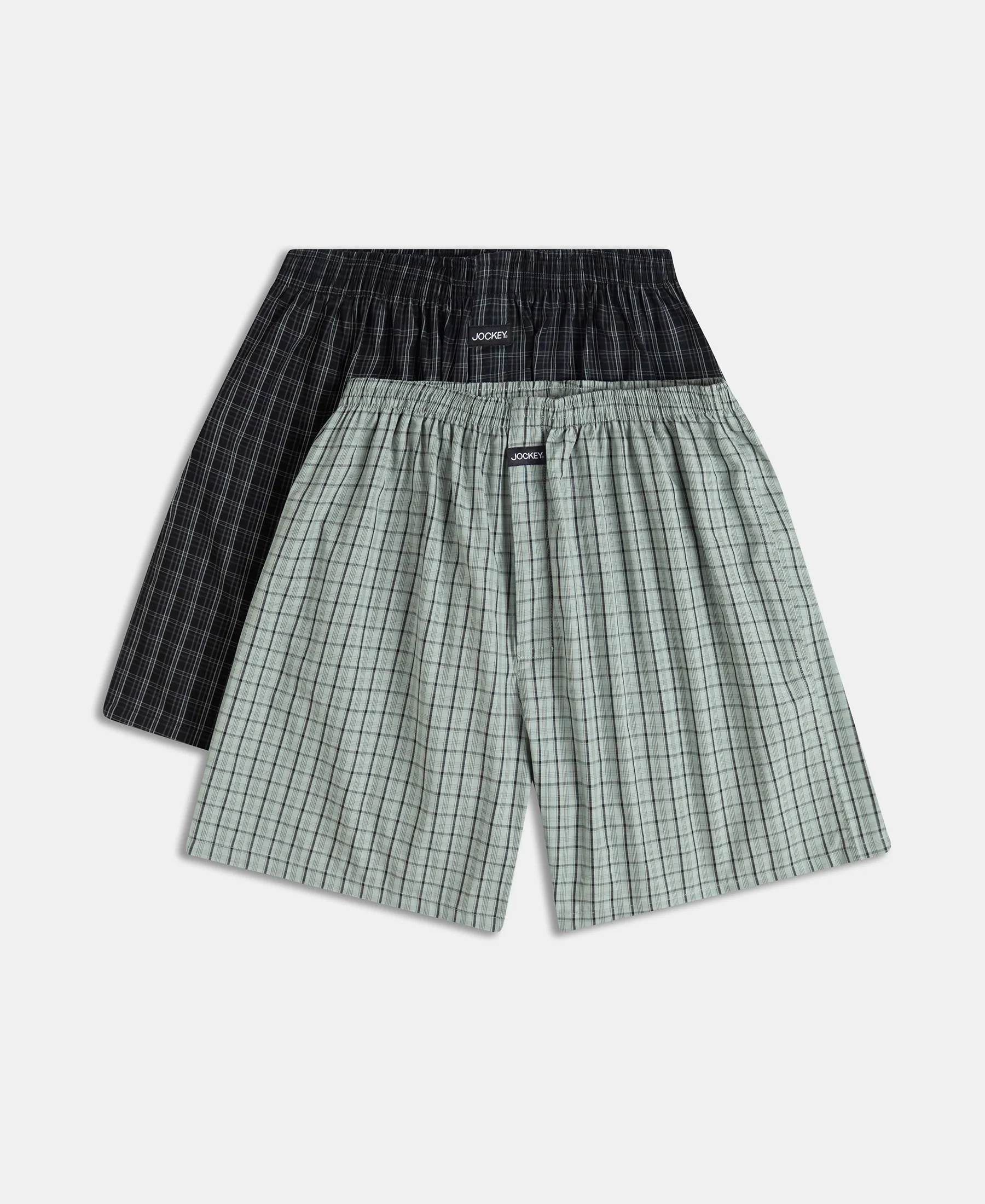 Super Combed Mercerized Cotton Woven Checkered Boxer Shorts with Back Pocket - Black & Slate (Pack of 2) - Image 17