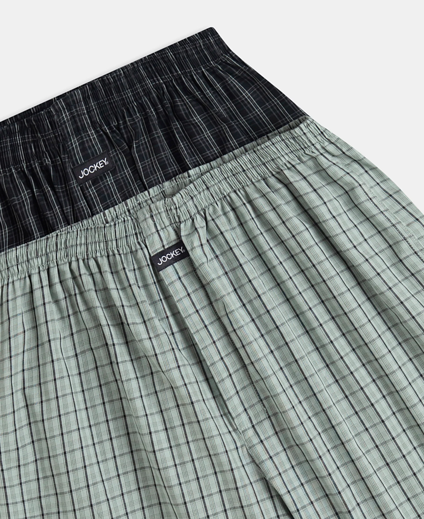Super Combed Mercerized Cotton Woven Checkered Boxer Shorts with Back Pocket - Black & Slate (Pack of 2) - Image 18