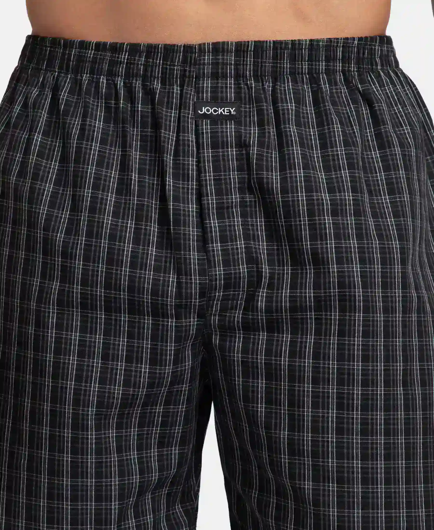 Super Combed Mercerized Cotton Woven Checkered Boxer Shorts with Back Pocket - Black & Slate (Pack of 2) - Image 8