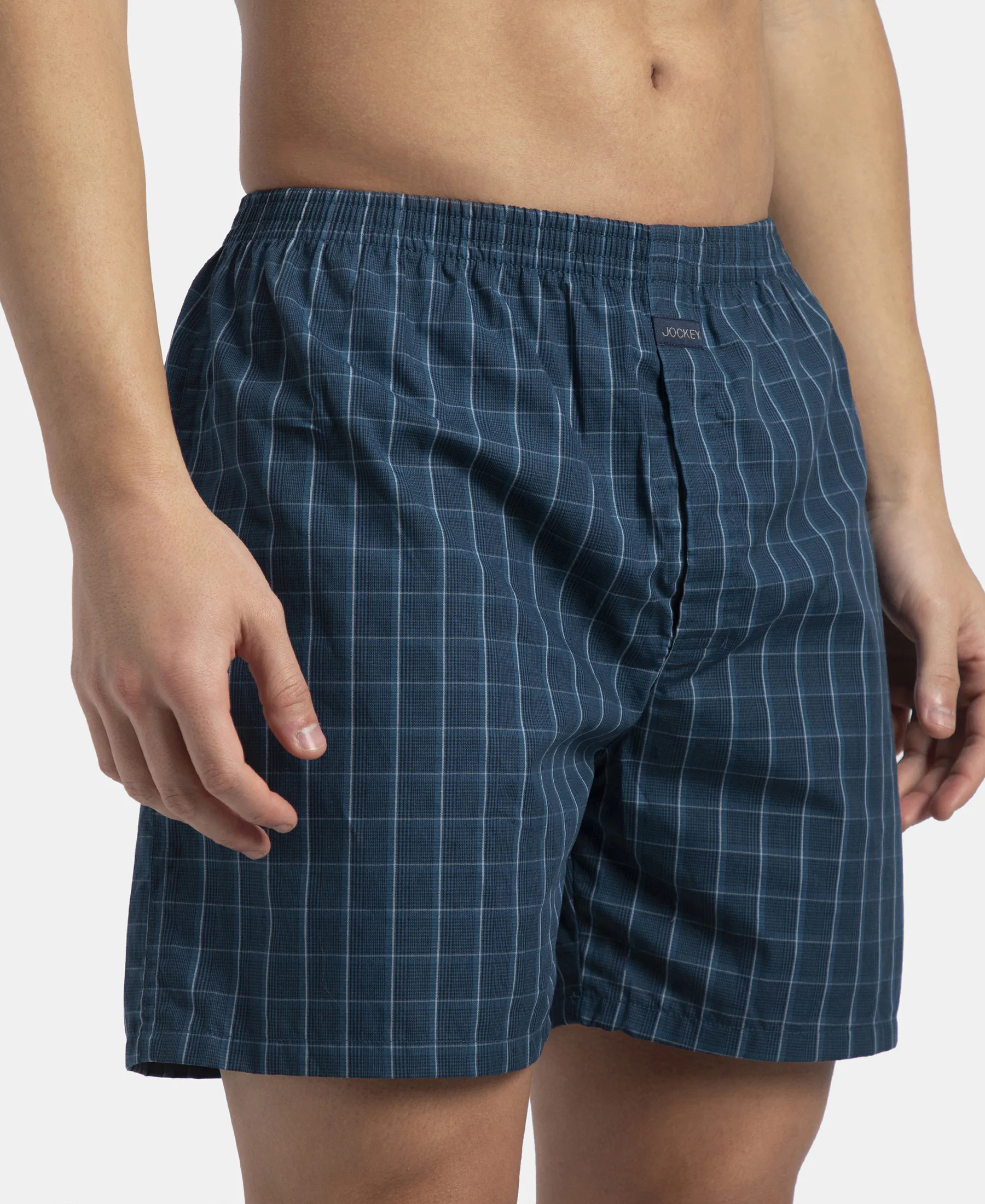 Super Combed Mercerized Cotton Woven Checkered Boxer Shorts with Back Pocket - Dark Forest & Seaport Teal (Pack of 2) - Image 15