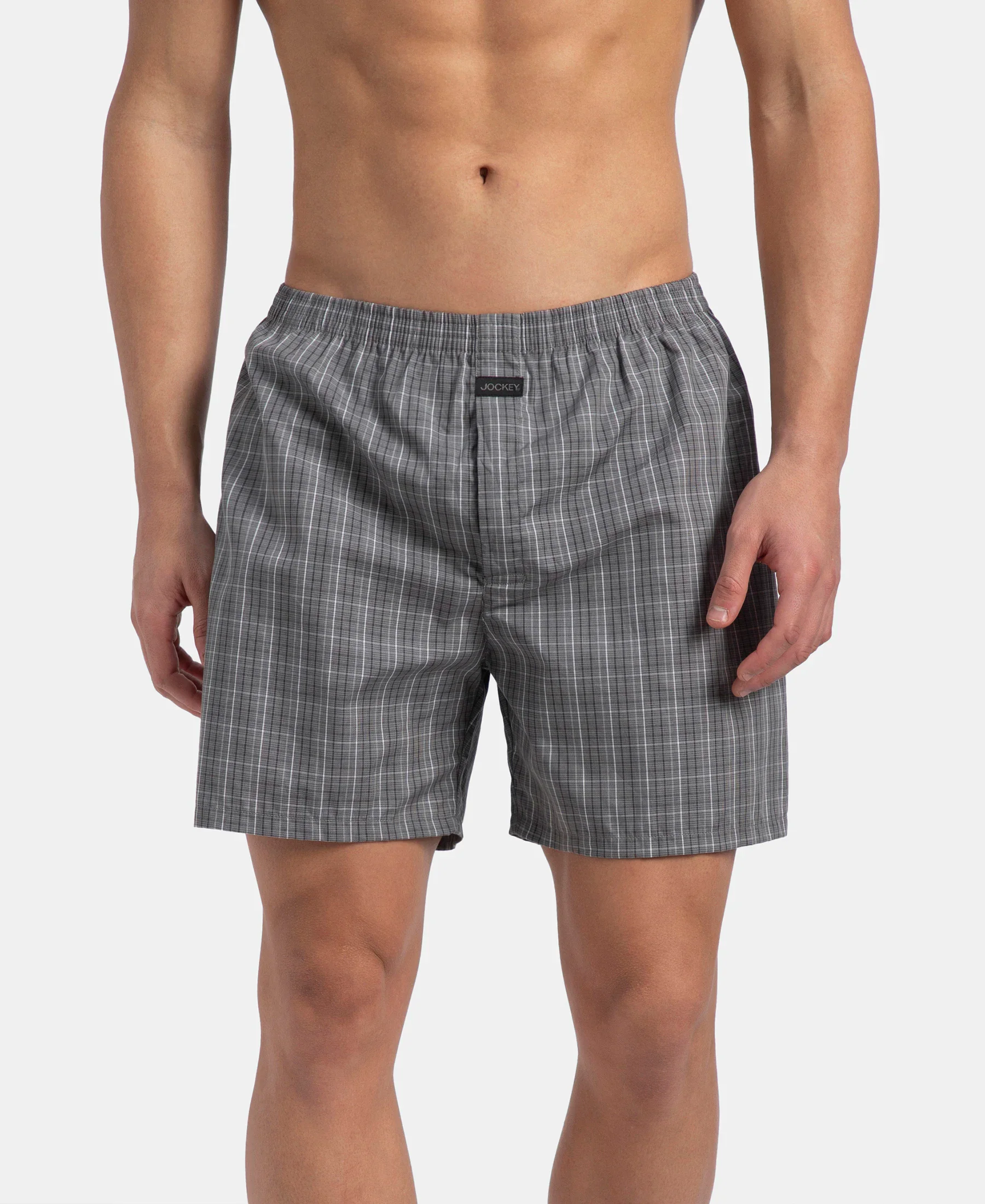 Super Combed Mercerized Cotton Woven Checkered Boxer Shorts with Back Pocket - Grey & Black New (Pack of 2) - Image 3