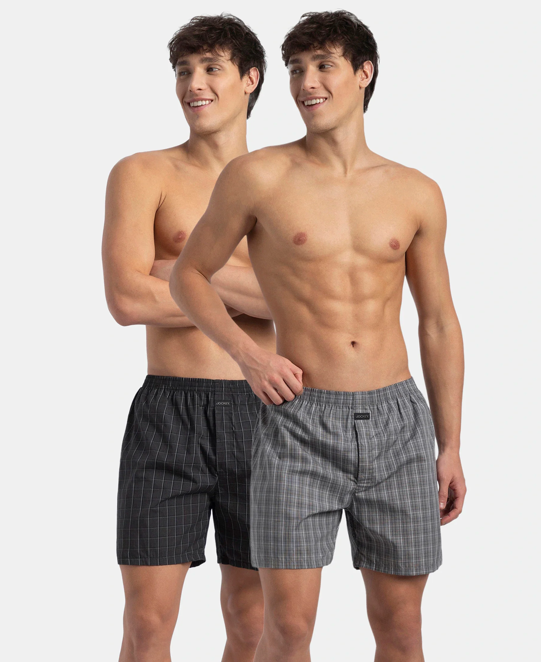 Super Combed Mercerized Cotton Woven Checkered Boxer Shorts with Back Pocket - Grey & Black New (Pack of 2) - Image 5