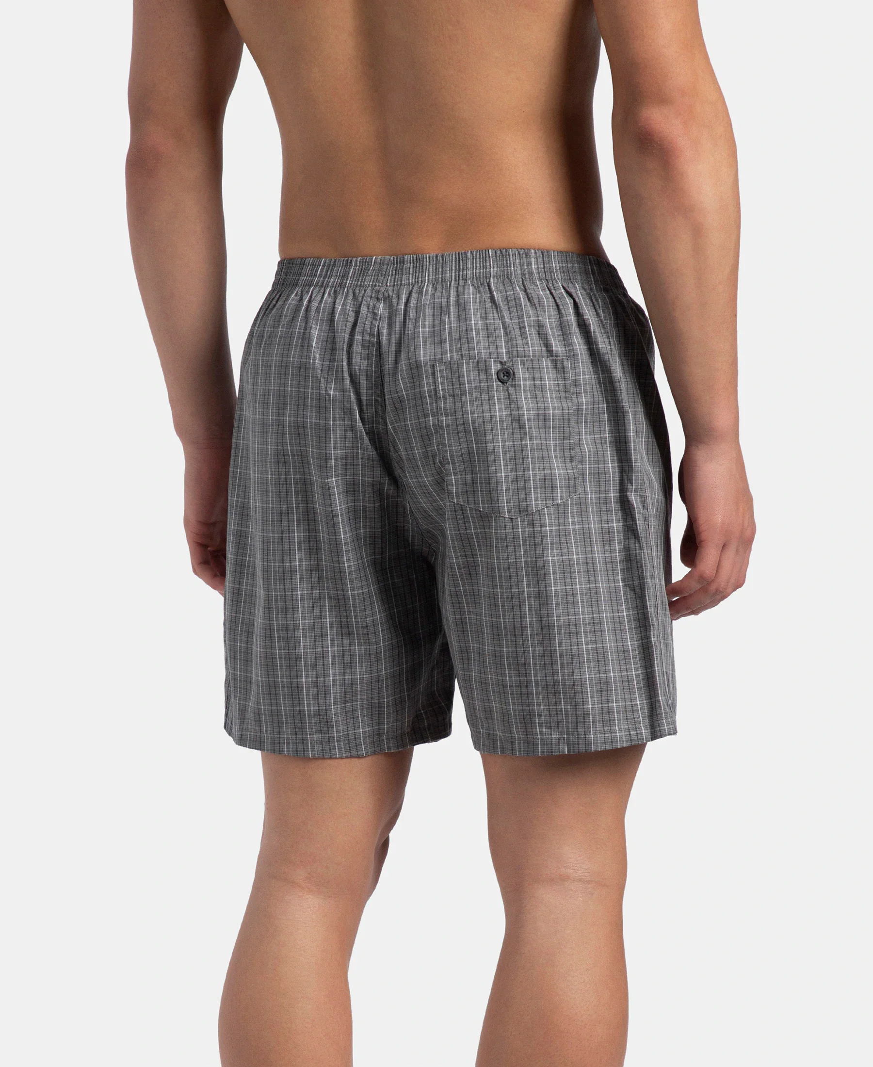 Super Combed Mercerized Cotton Woven Checkered Boxer Shorts with Back Pocket - Grey & Black New (Pack of 2) - Image 8