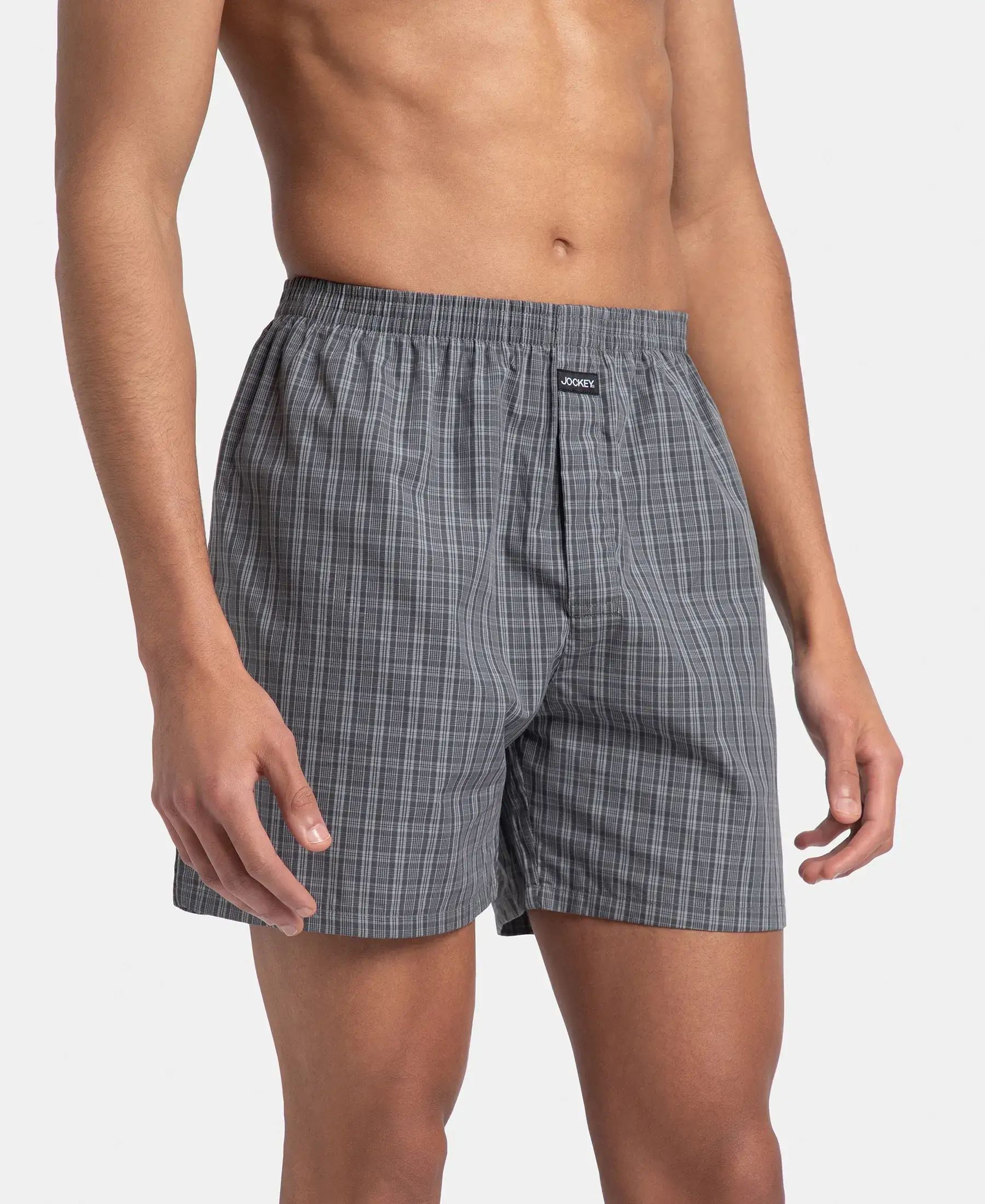 Super Combed Mercerized Cotton Woven Checkered Boxer Shorts with Back Pocket - Grey & Deep Olive (Pack of 2) - Image 11
