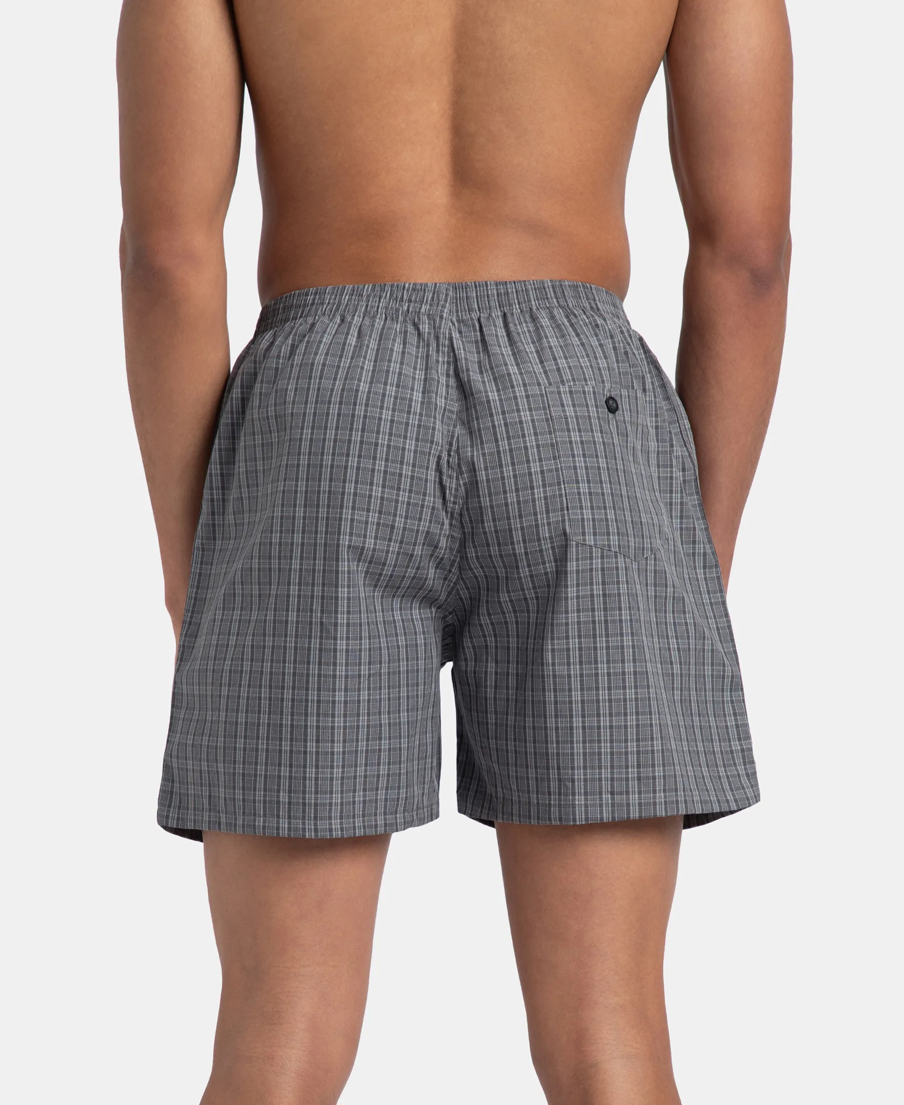 Super Combed Mercerized Cotton Woven Checkered Boxer Shorts with Back Pocket - Grey & Deep Olive (Pack of 2) - Image 12
