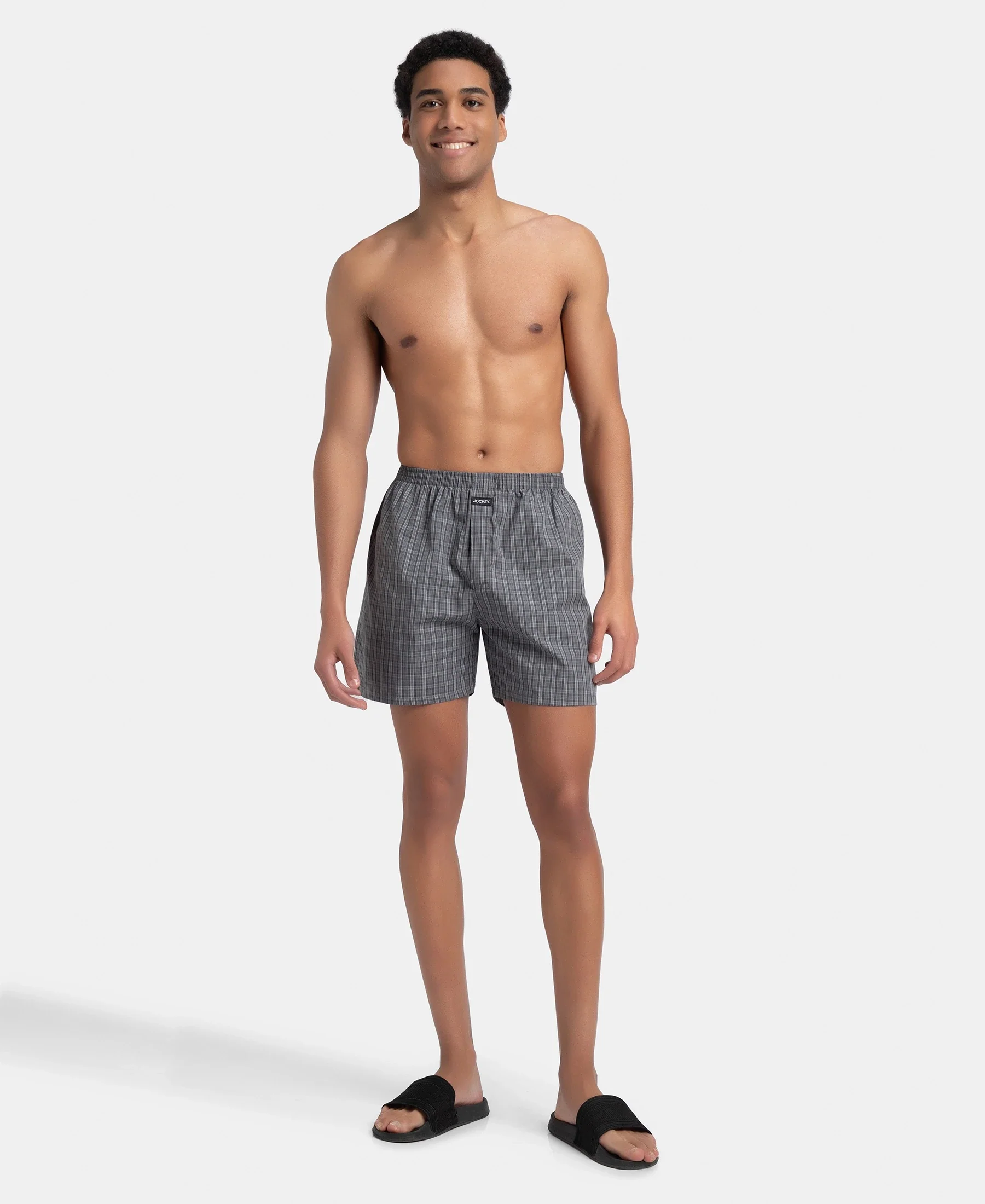 Super Combed Mercerized Cotton Woven Checkered Boxer Shorts with Back Pocket - Grey & Deep Olive (Pack of 2) - Image 13