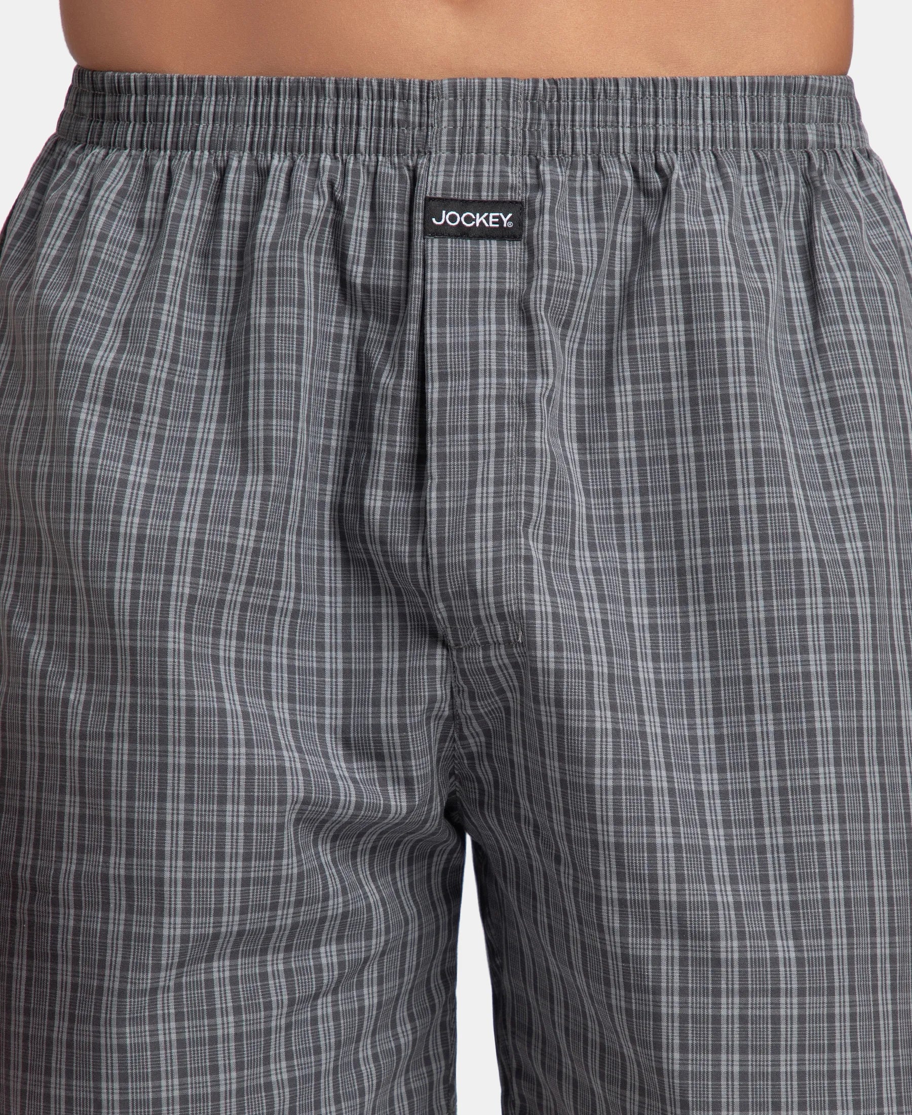 Super Combed Mercerized Cotton Woven Checkered Boxer Shorts with Back Pocket - Grey & Deep Olive (Pack of 2) - Image 15