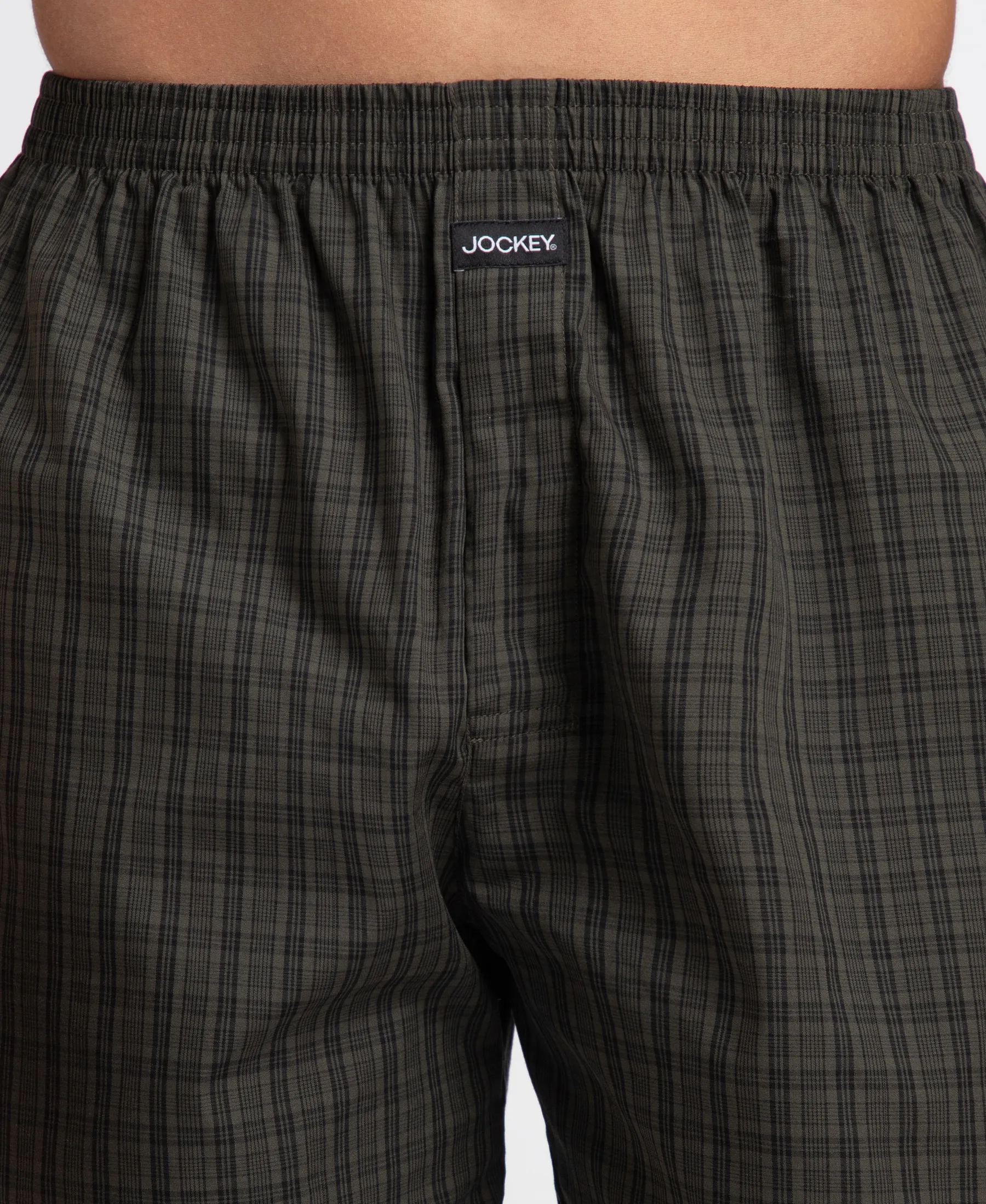 Super Combed Mercerized Cotton Woven Checkered Boxer Shorts with Back Pocket - Grey & Deep Olive (Pack of 2) - Image 8