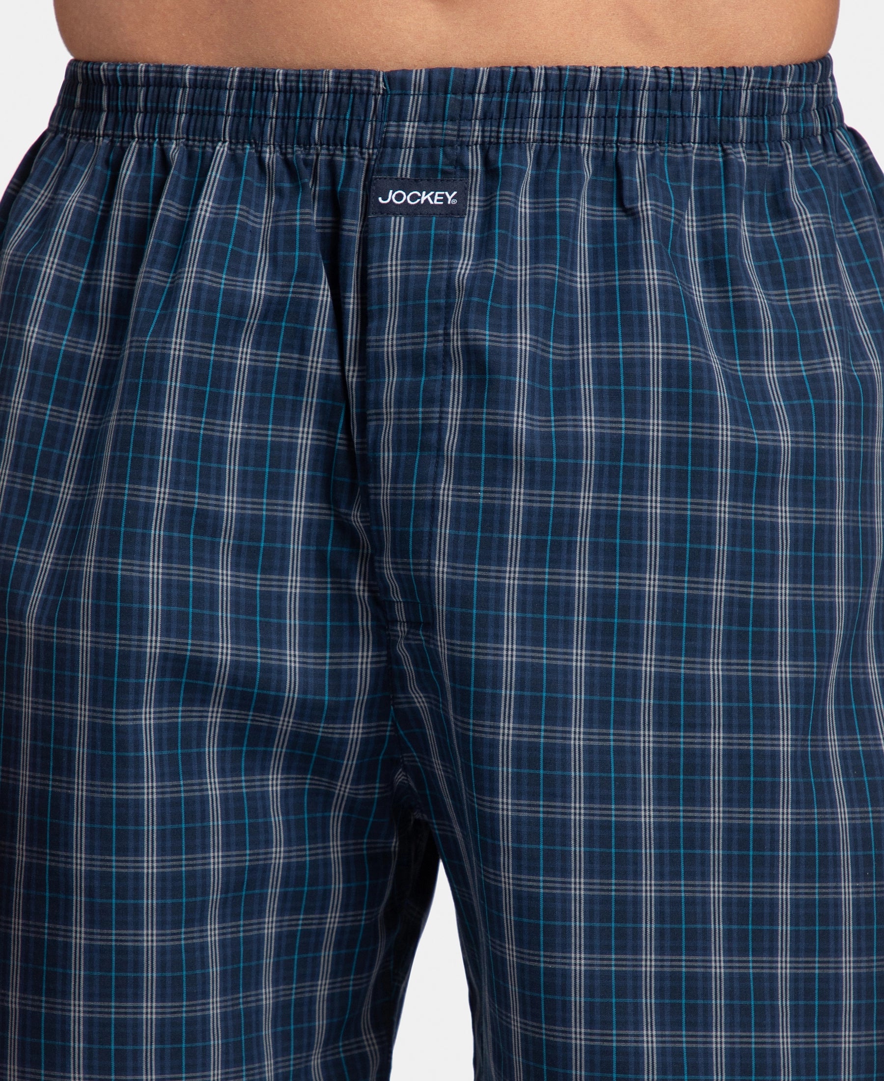 Super Combed Mercerized Cotton Woven Checkered Boxer Shorts with Back Pocket - Navy & Seaport Teal (Pack of 2) - Image 15