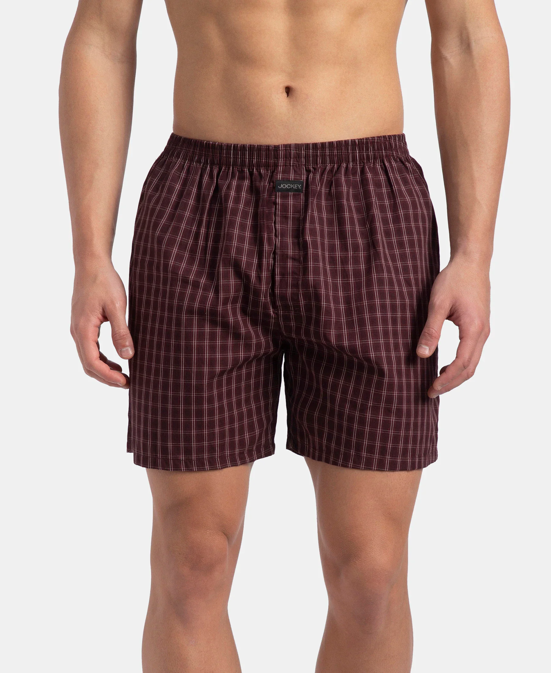 Super Combed Mercerized Cotton Woven Checkered Boxer Shorts with Back Pocket - Tawny Port & Vintage Indigo (Pack of 2) - Image 2