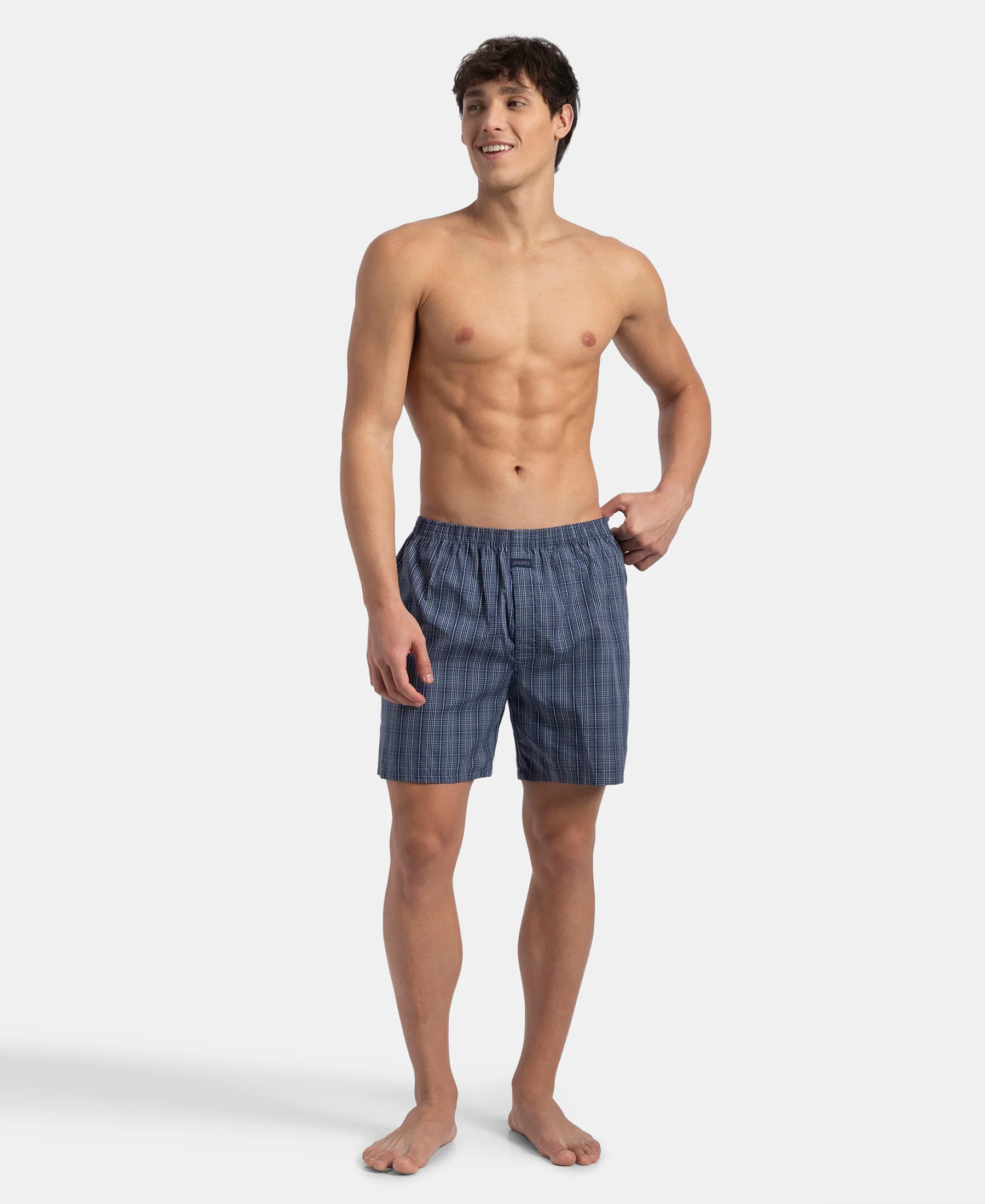 Super Combed Mercerized Cotton Woven Checkered Boxer Shorts with Back Pocket - Vintage Indigo & Black (Pack of 2) - Image 10