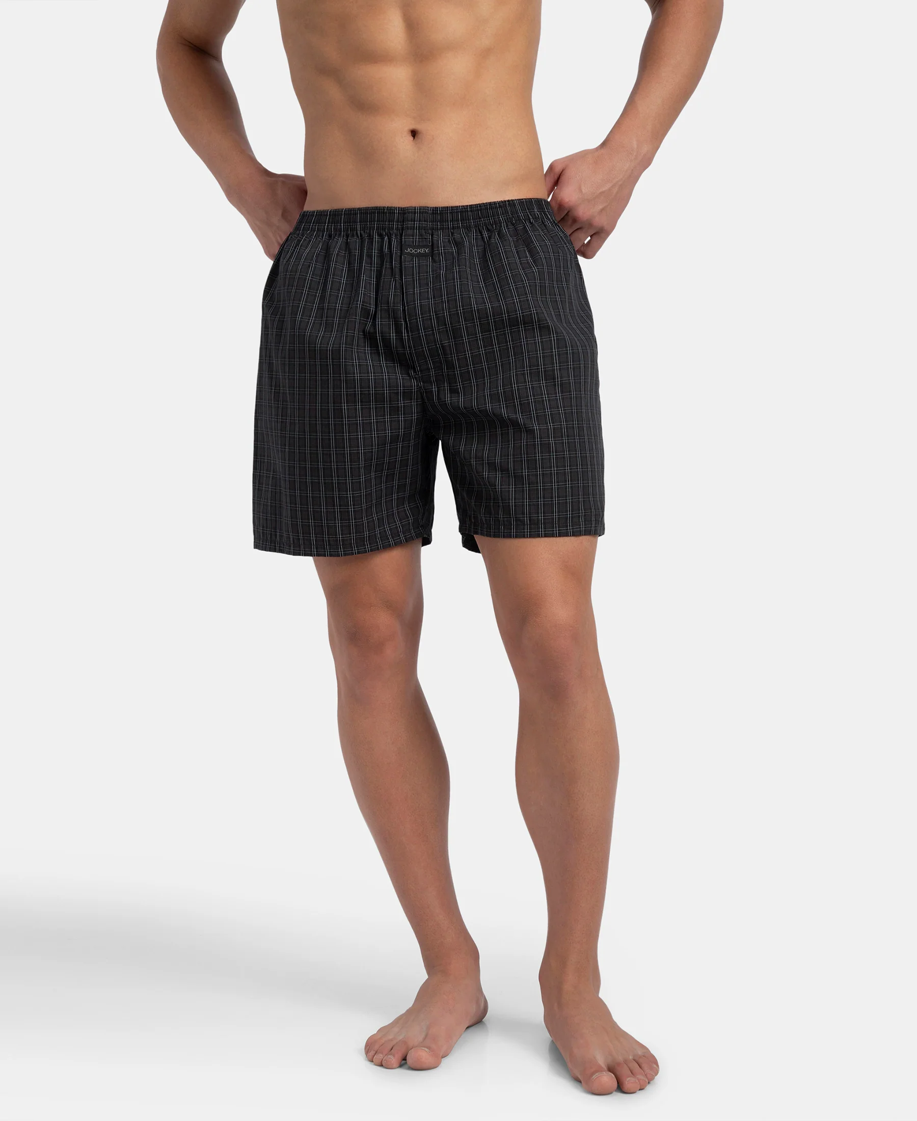Super Combed Mercerized Cotton Woven Checkered Boxer Shorts with Back Pocket - Vintage Indigo & Black (Pack of 2) - Image 11