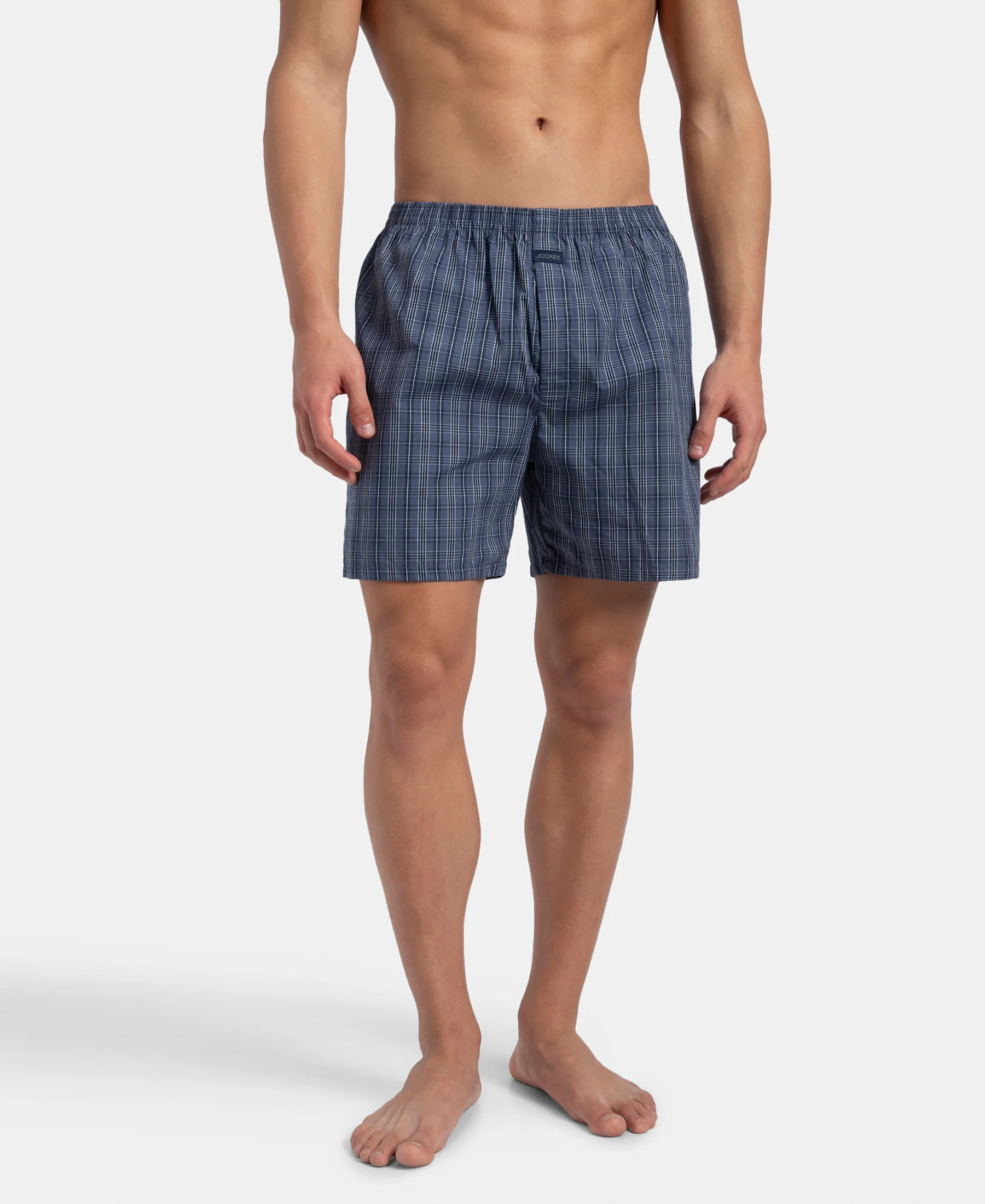 Super Combed Mercerized Cotton Woven Checkered Boxer Shorts with Back Pocket - Vintage Indigo & Black (Pack of 2) - Image 12