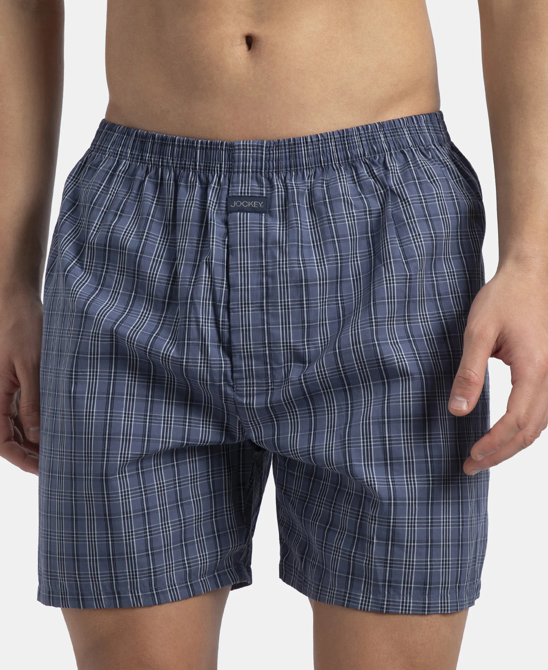 Super Combed Mercerized Cotton Woven Checkered Boxer Shorts with Back Pocket - Vintage Indigo & Black (Pack of 2) - Image 13