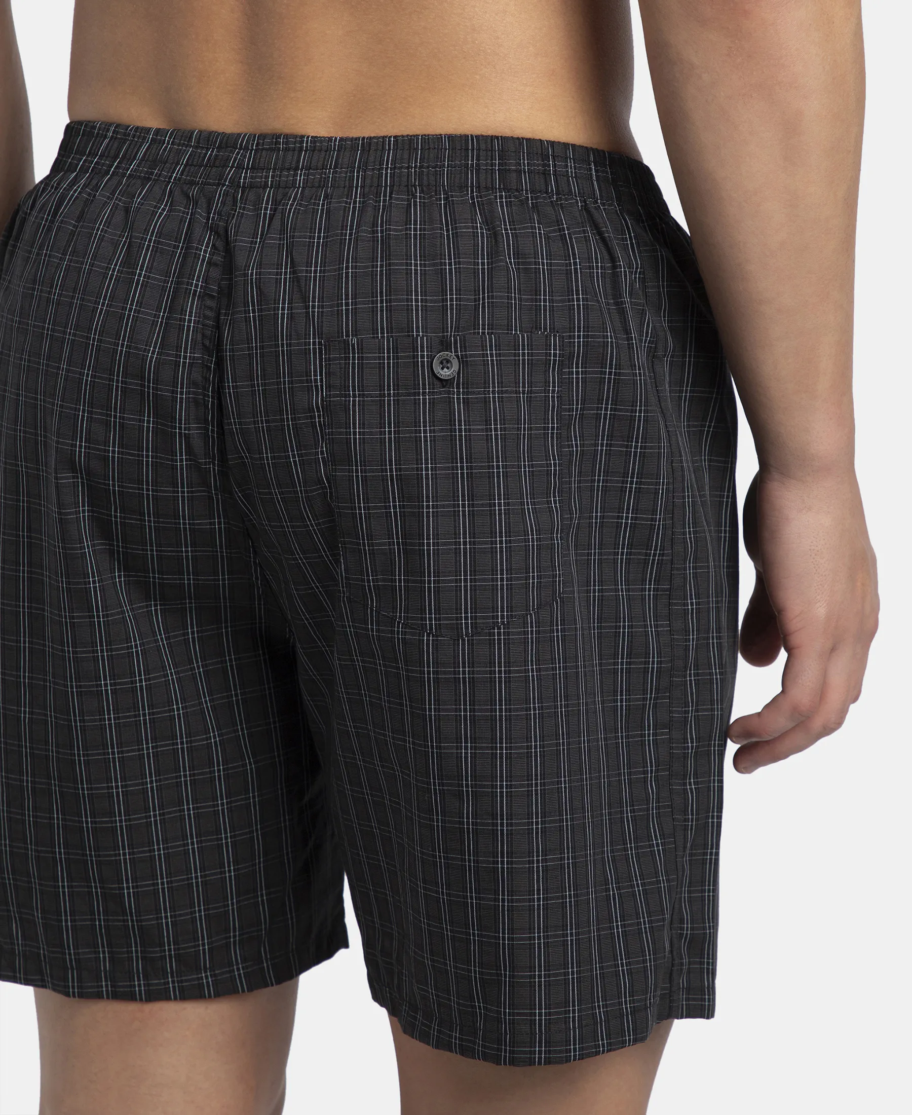 Super Combed Mercerized Cotton Woven Checkered Boxer Shorts with Back Pocket - Vintage Indigo & Black (Pack of 2) - Image 15