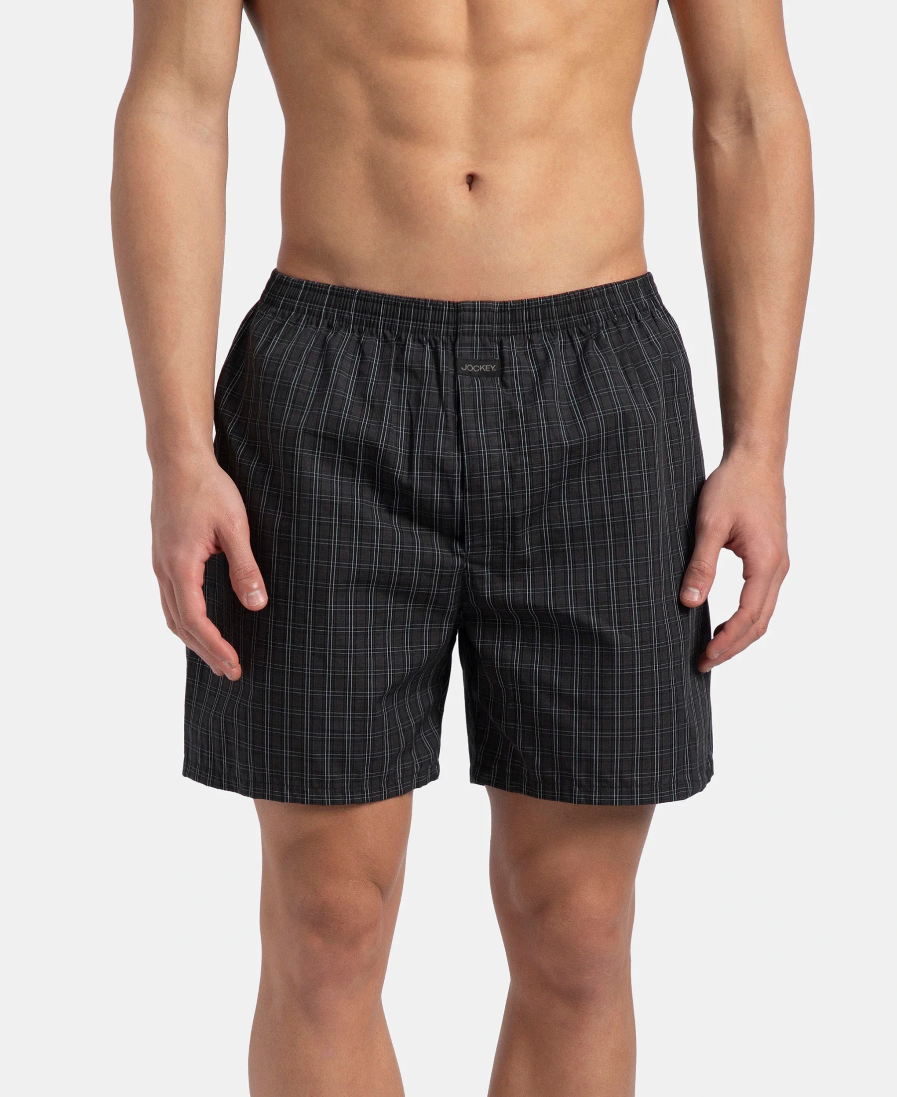 Super Combed Mercerized Cotton Woven Checkered Boxer Shorts with Back Pocket - Vintage Indigo & Black (Pack of 2) - Image 2