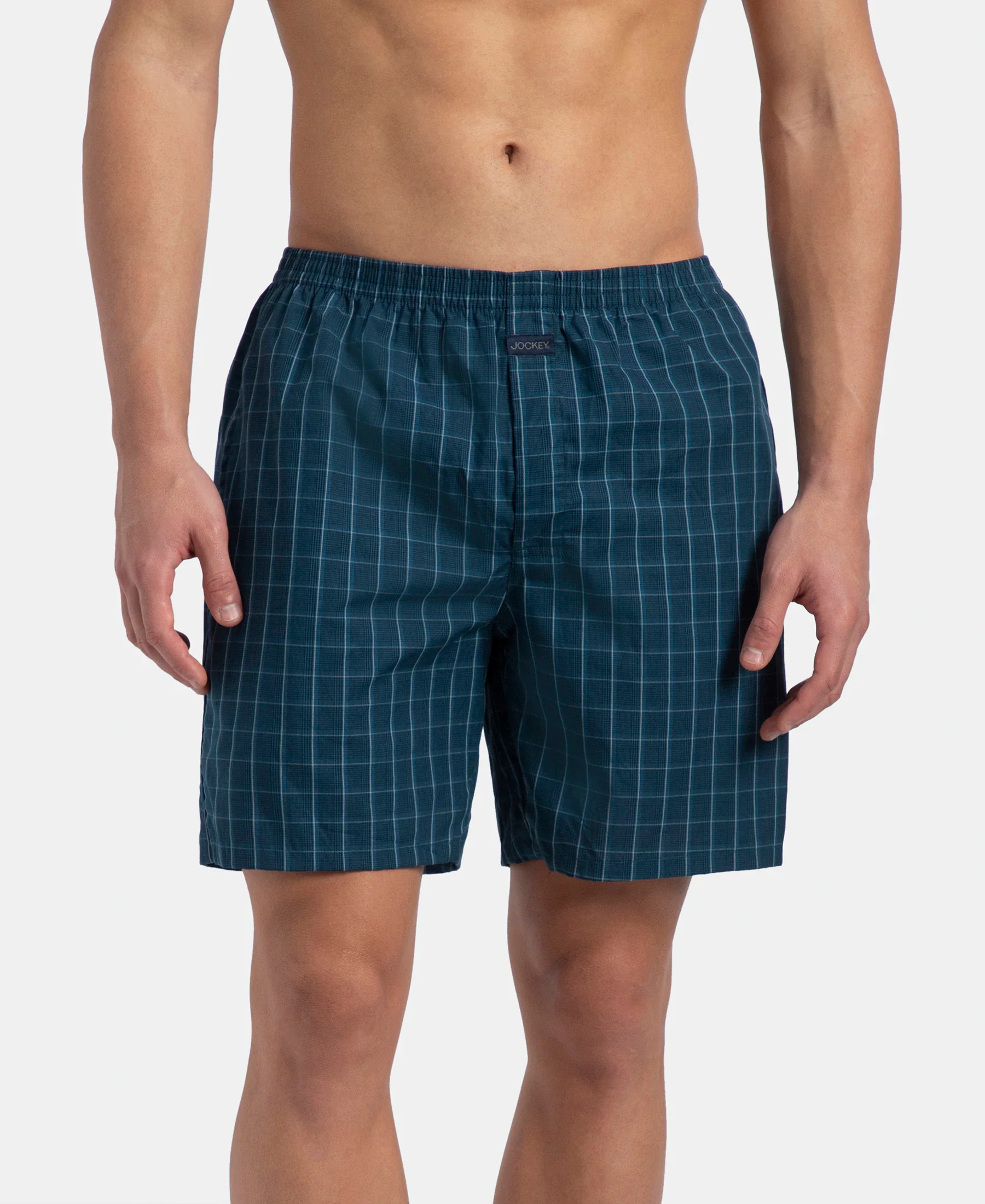 Super Combed Mercerized Cotton Woven Checkered Boxer Shorts with Side Pocket - Dark Forest & Seaport Teal (Pack of 2) - Image 2