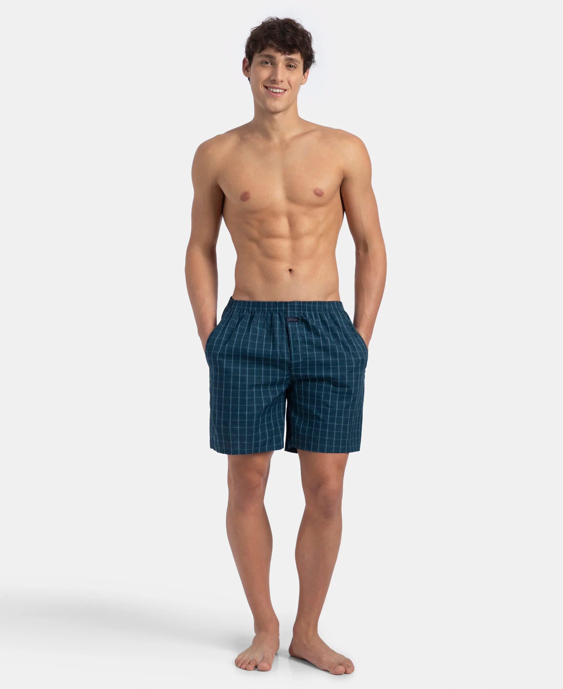 Super Combed Mercerized Cotton Woven Checkered Boxer Shorts with Side Pocket - Dark Forest & Seaport Teal (Pack of 2) - Image 9