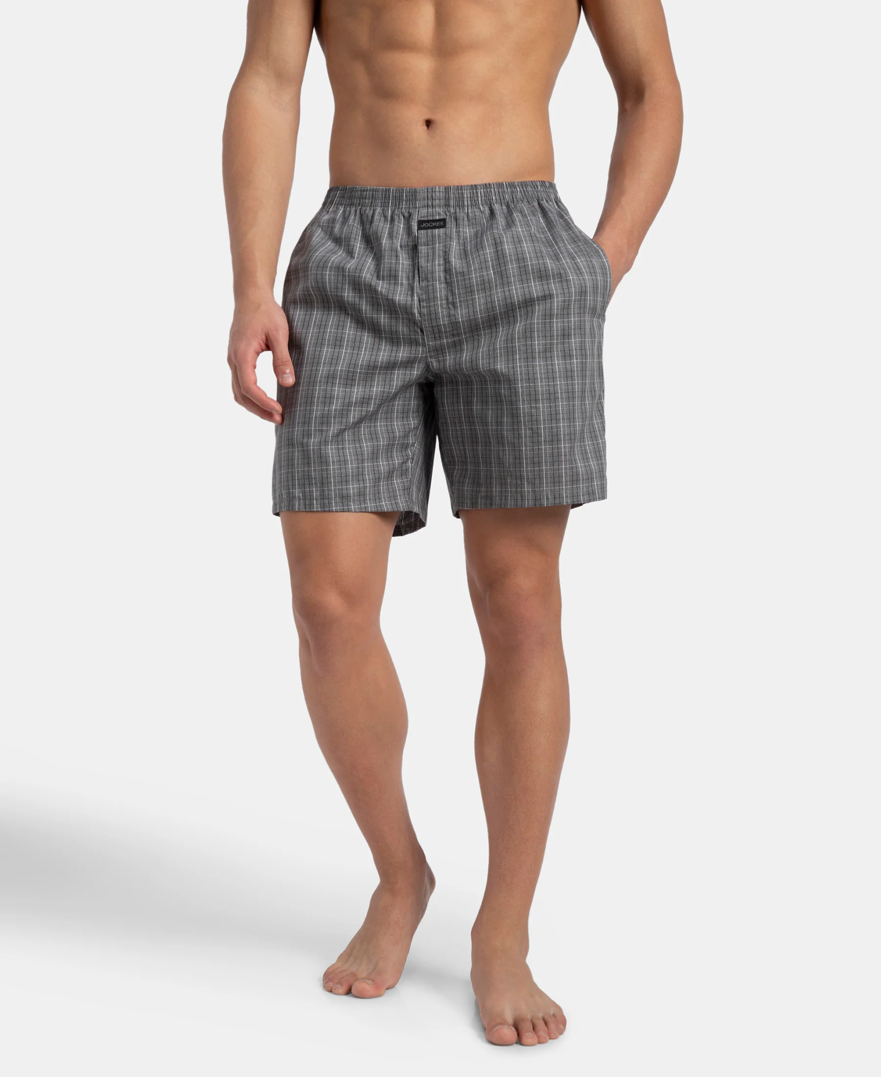Super Combed Mercerized Cotton Woven Checkered Boxer Shorts with Side Pocket - Grey & Black (Pack of 2) - Image 12