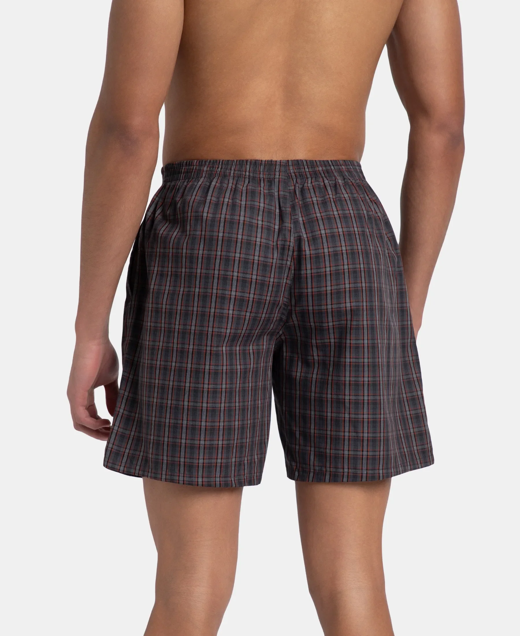 Super Combed Mercerized Cotton Woven Checkered Boxer Shorts with Side Pocket - Grey & Black (Pack of 2) - Image 6