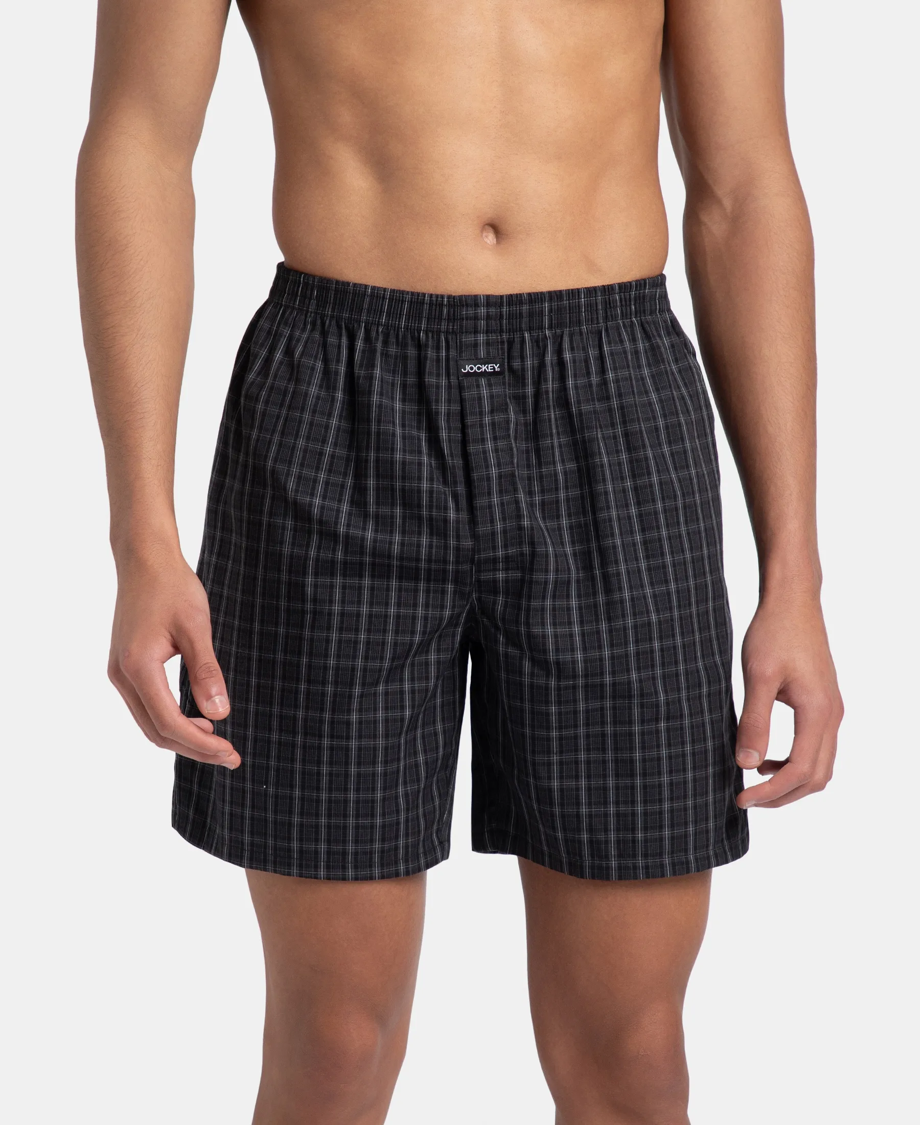 Super Combed Mercerized Cotton Woven Checkered Boxer Shorts with Side Pocket - Grey & Black (Pack of 2) - Image 9