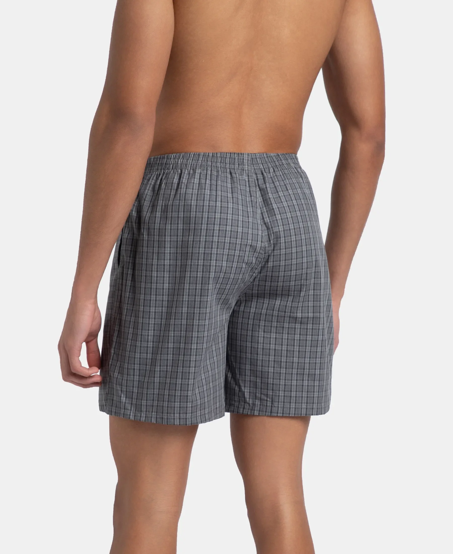 Super Combed Mercerized Cotton Woven Checkered Boxer Shorts with Side Pocket - Grey & Deep Olive (Pack of 2) - Image 12