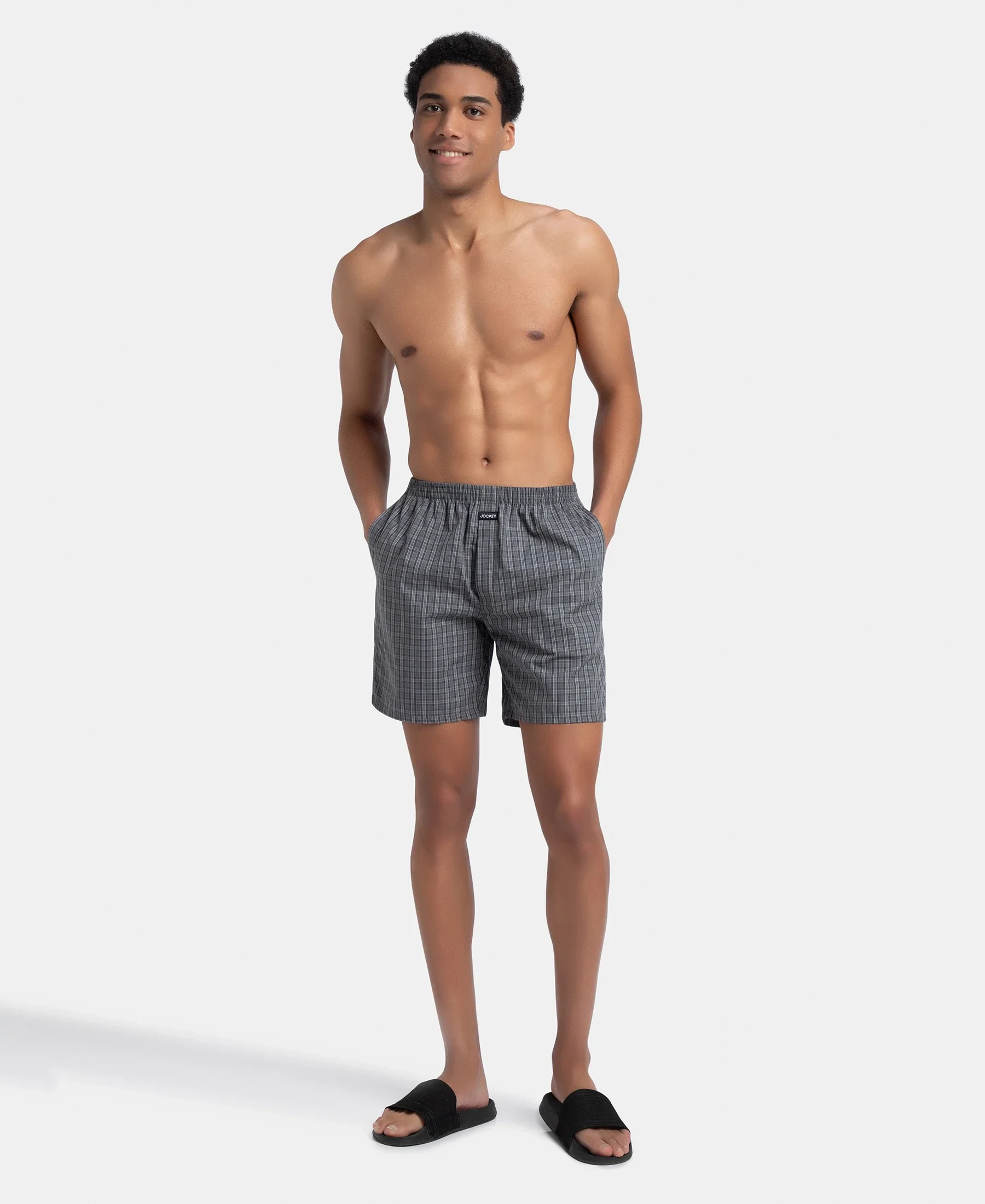 Super Combed Mercerized Cotton Woven Checkered Boxer Shorts with Side Pocket - Grey & Deep Olive (Pack of 2) - Image 13