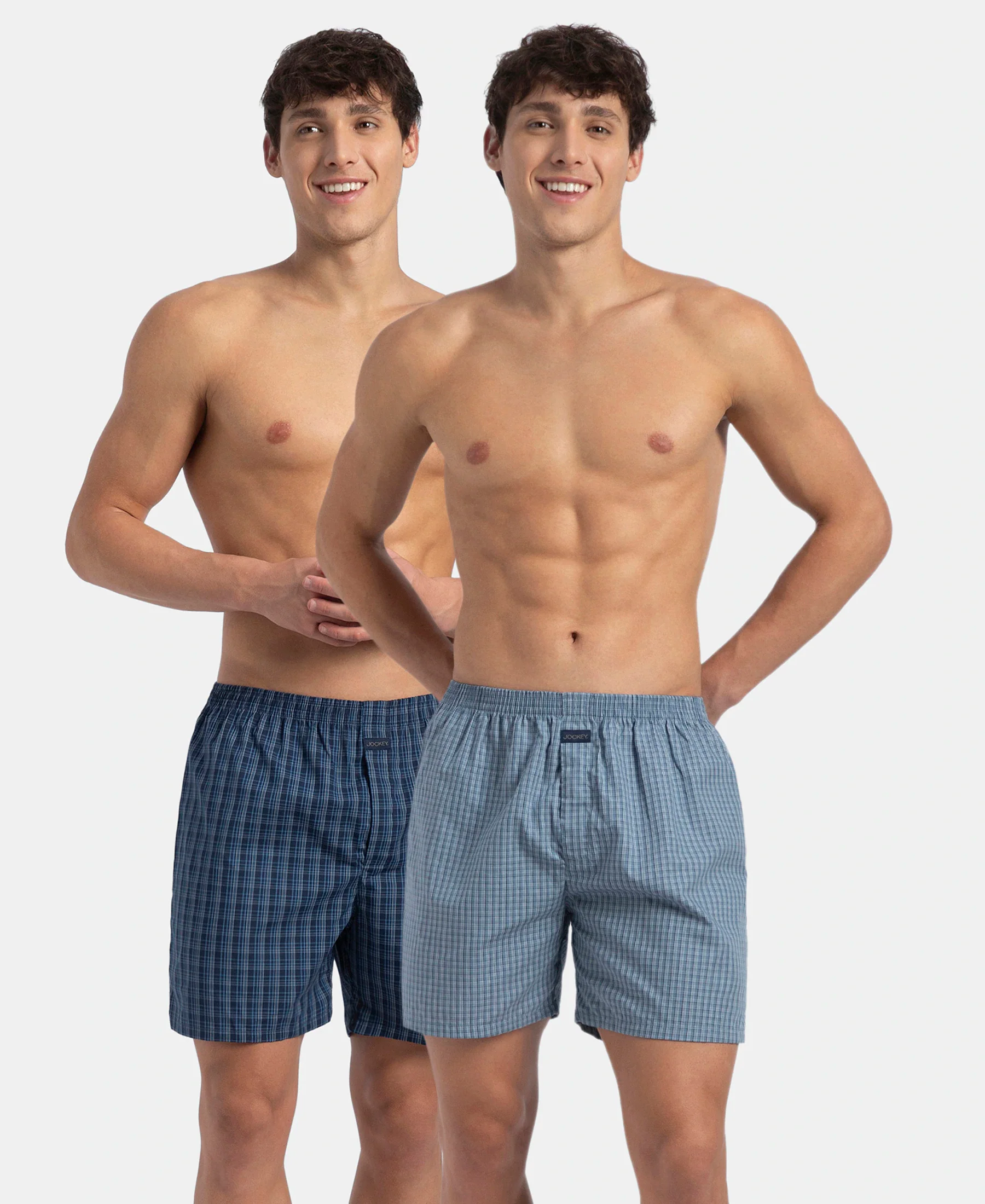 Super Combed Mercerized Cotton Woven Checkered Boxer Shorts with Side Pocket - Navy & Blue Shadow New (Pack of 2) - Image 4