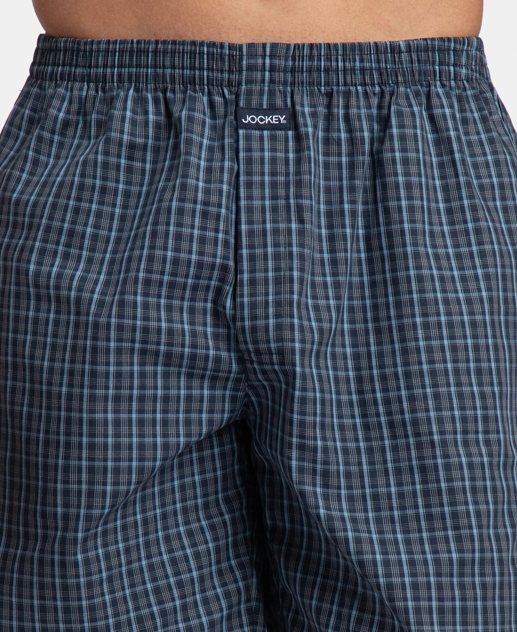 Super Combed Mercerized Cotton Woven Checkered Boxer Shorts with Side Pocket - Navy & Blue Shadow (Pack of 2) - Image 15