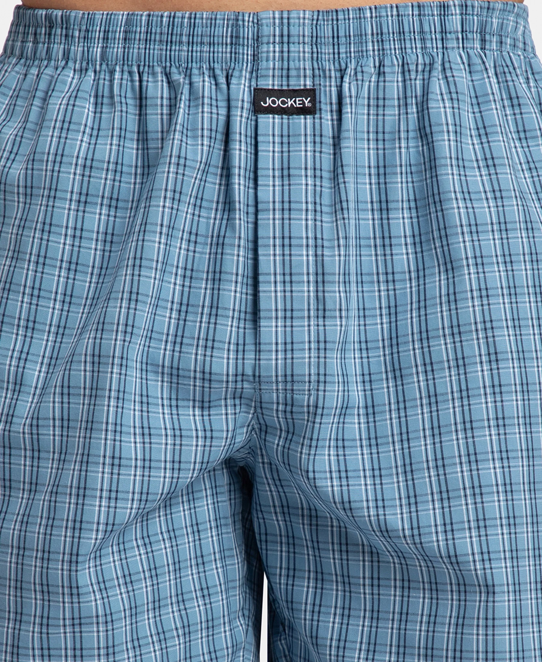 Super Combed Mercerized Cotton Woven Checkered Boxer Shorts with Side Pocket - Navy & Blue Shadow (Pack of 2) - Image 8