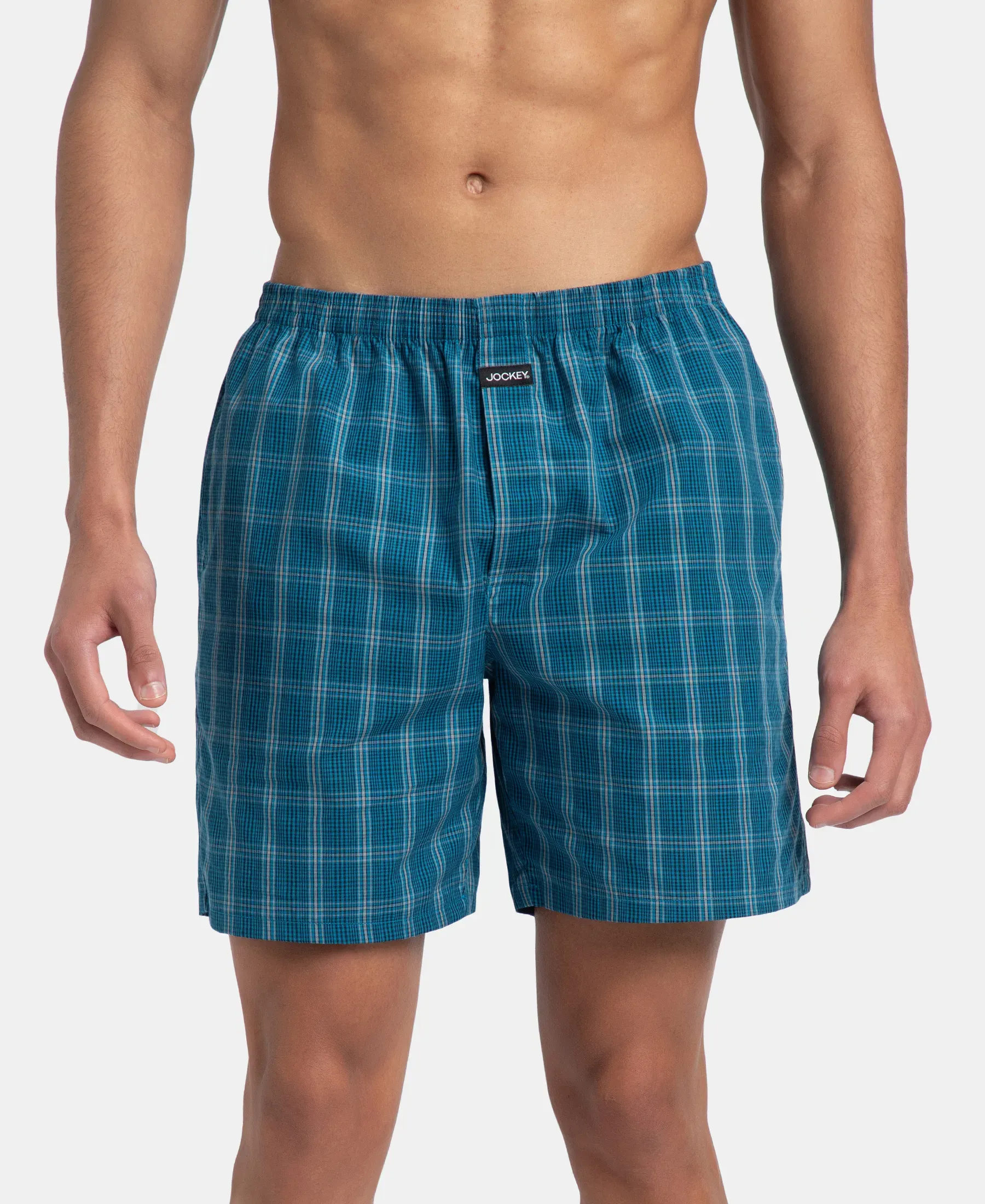 Super Combed Mercerized Cotton Woven Checkered Boxer Shorts with Side Pocket - Navy & Seaport Teal (Pack of 2) - Image 10