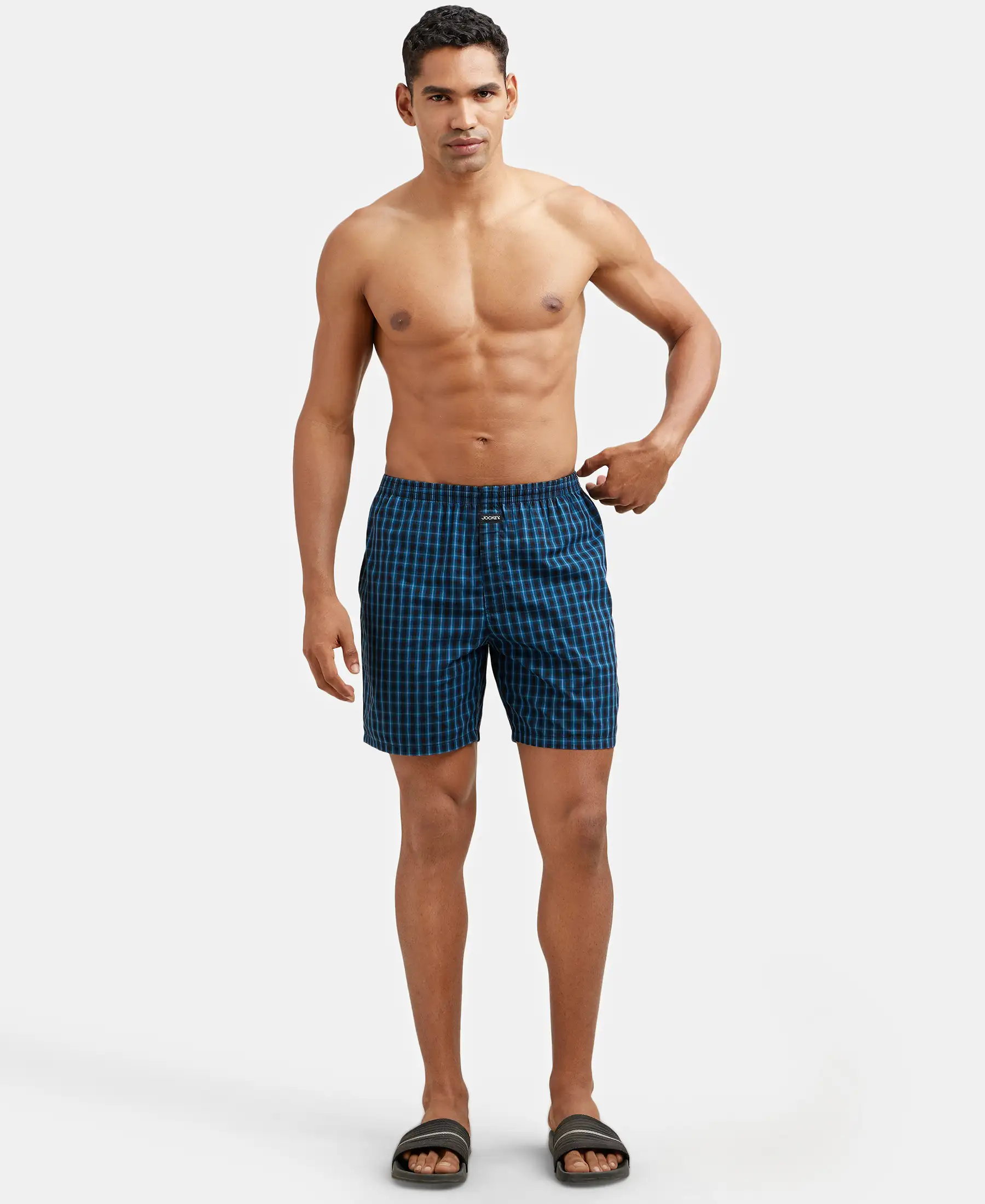 Super Combed Mercerized Cotton Woven Checkered Boxer Shorts with Side Pocket - Seaport Teal & Black(Pack of 2) - Image 14