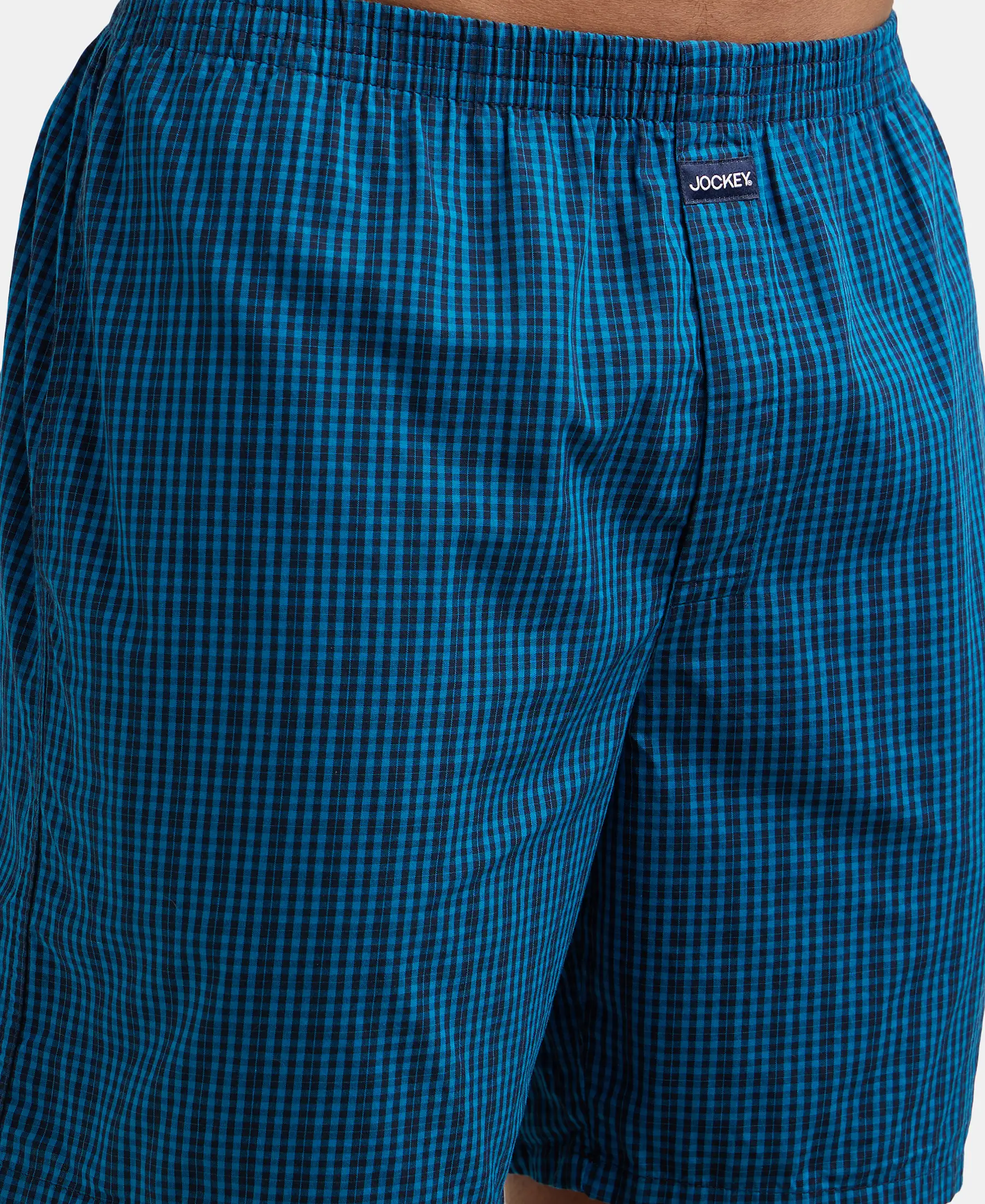 Super Combed Mercerized Cotton Woven Checkered Boxer Shorts with Side Pocket - Seaport Teal & Black(Pack of 2) - Image 15